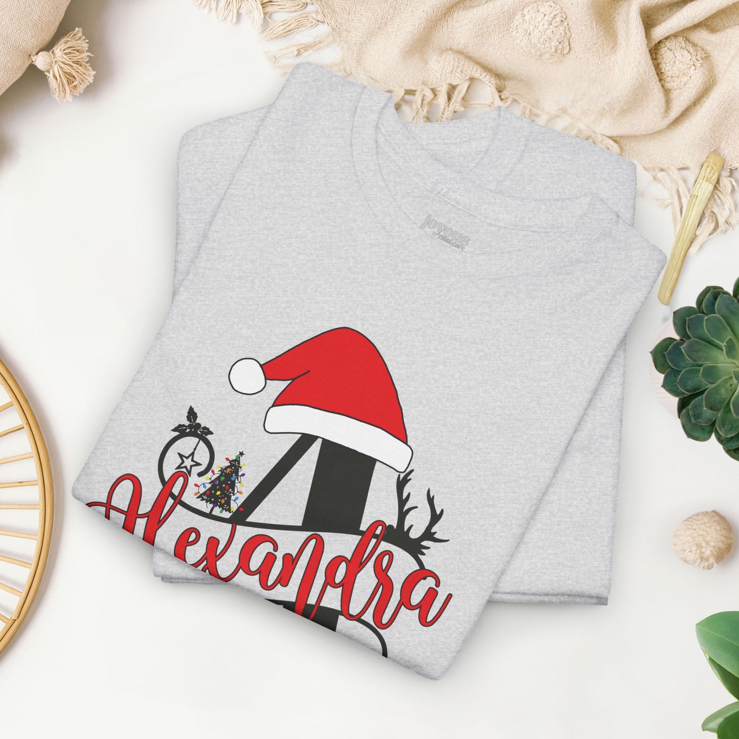 Personalized Christmas Monogram Heavy Cotton Tee with First Name - Custom Christmas Gifts