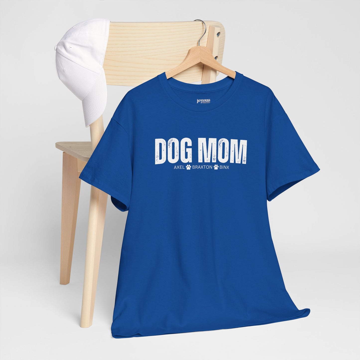 Custom Dog Mom Heavy Cotton Tee with Dogs Name - Personalized Dog Lover Gift