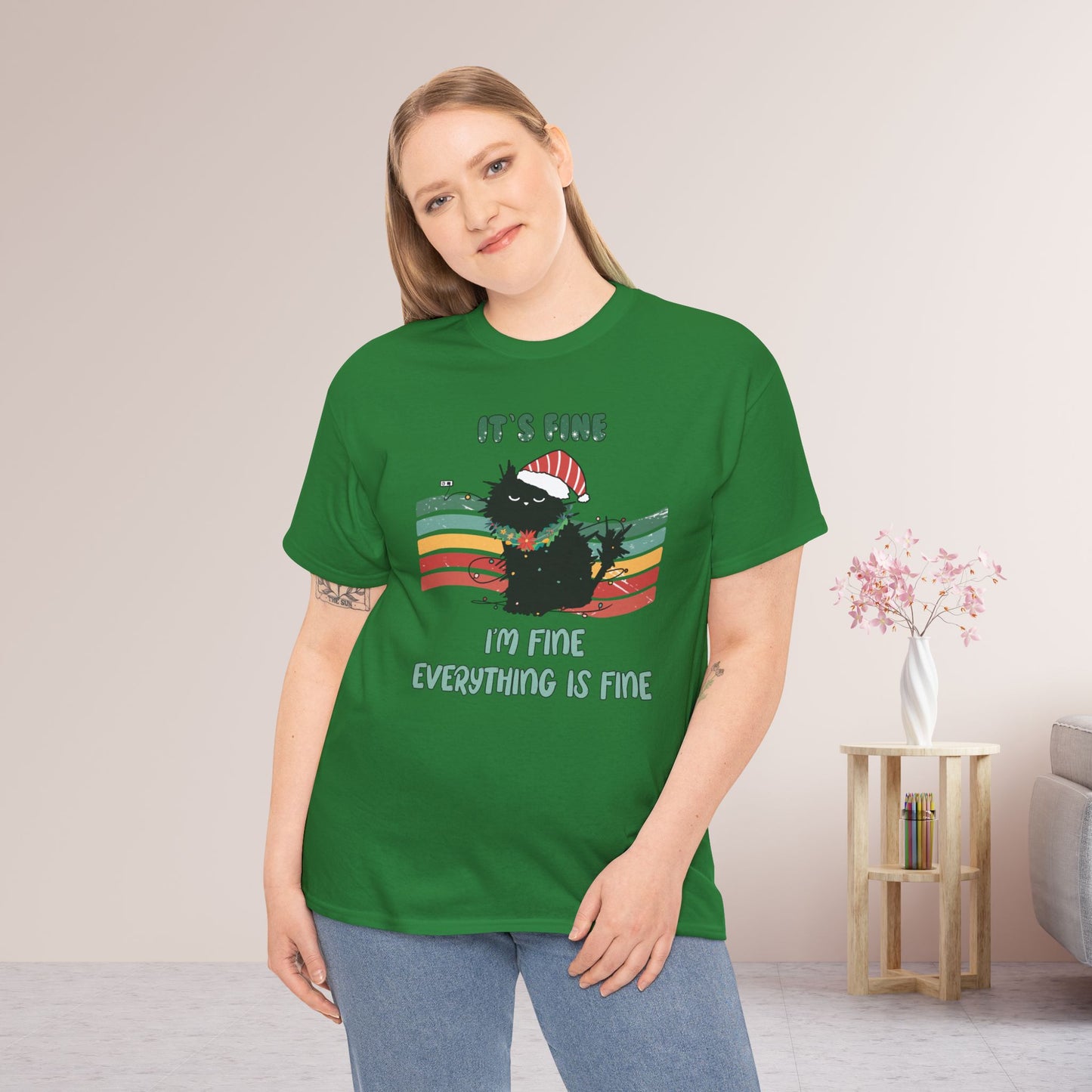 It's Fine Funny Cat Christmas Heavy Cotton Tee - Cat Lovers Christmas Gift