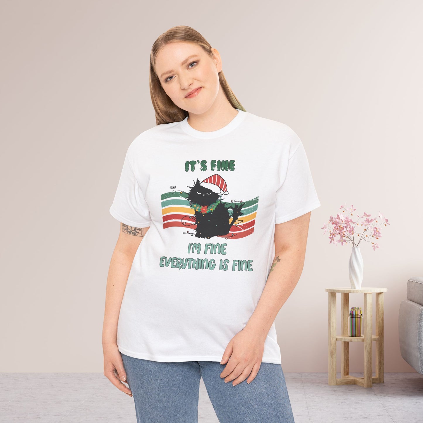 It's Fine Funny Cat Christmas Heavy Cotton Tee - Cat Lovers Christmas Gift