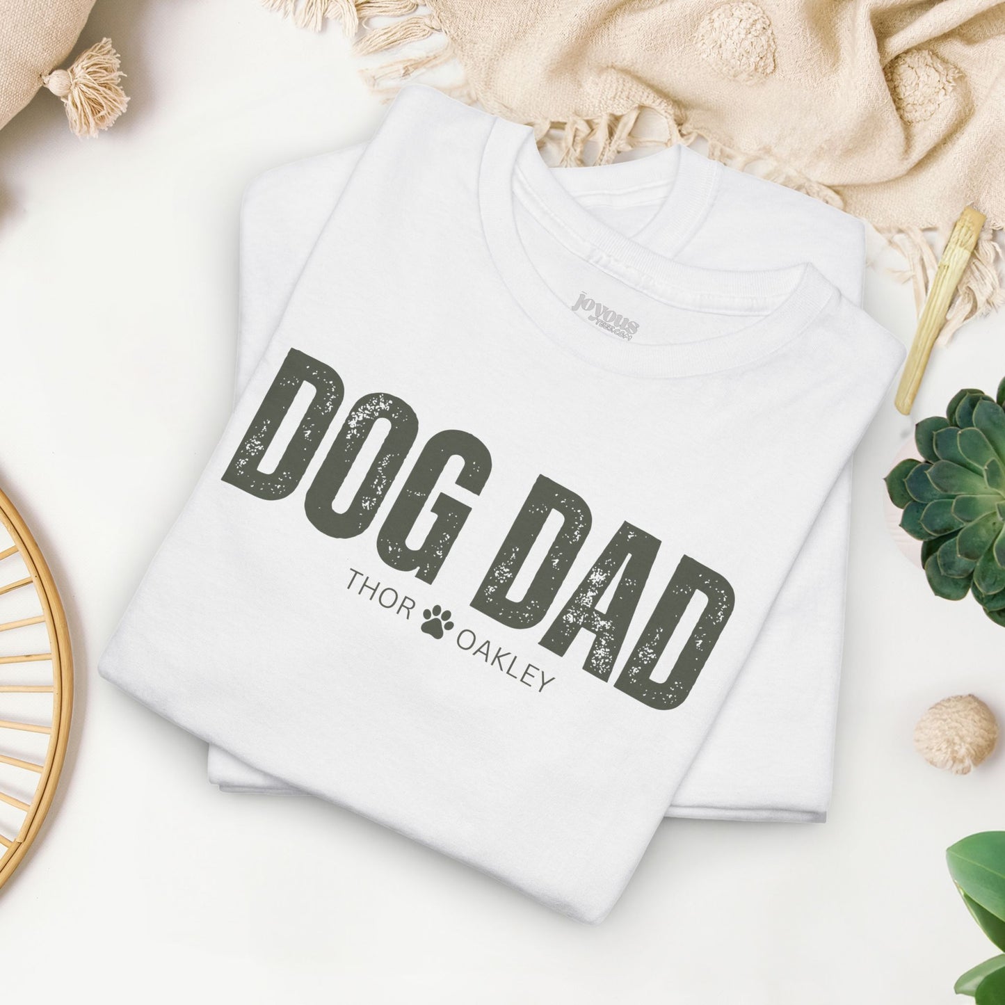 Custom Dog Dad Heavy Cotton Tee with Dogs Name - Personalized Dog Lover Gift
