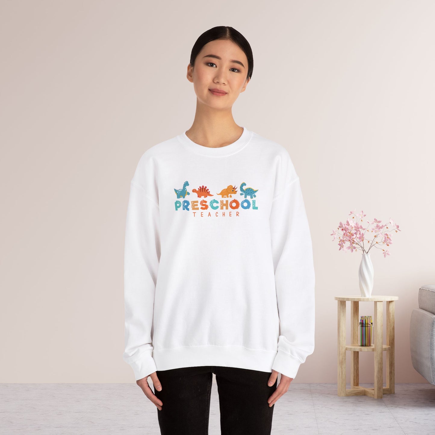 Preschool Teacher Sweatshirt with Cute Dinosaurs