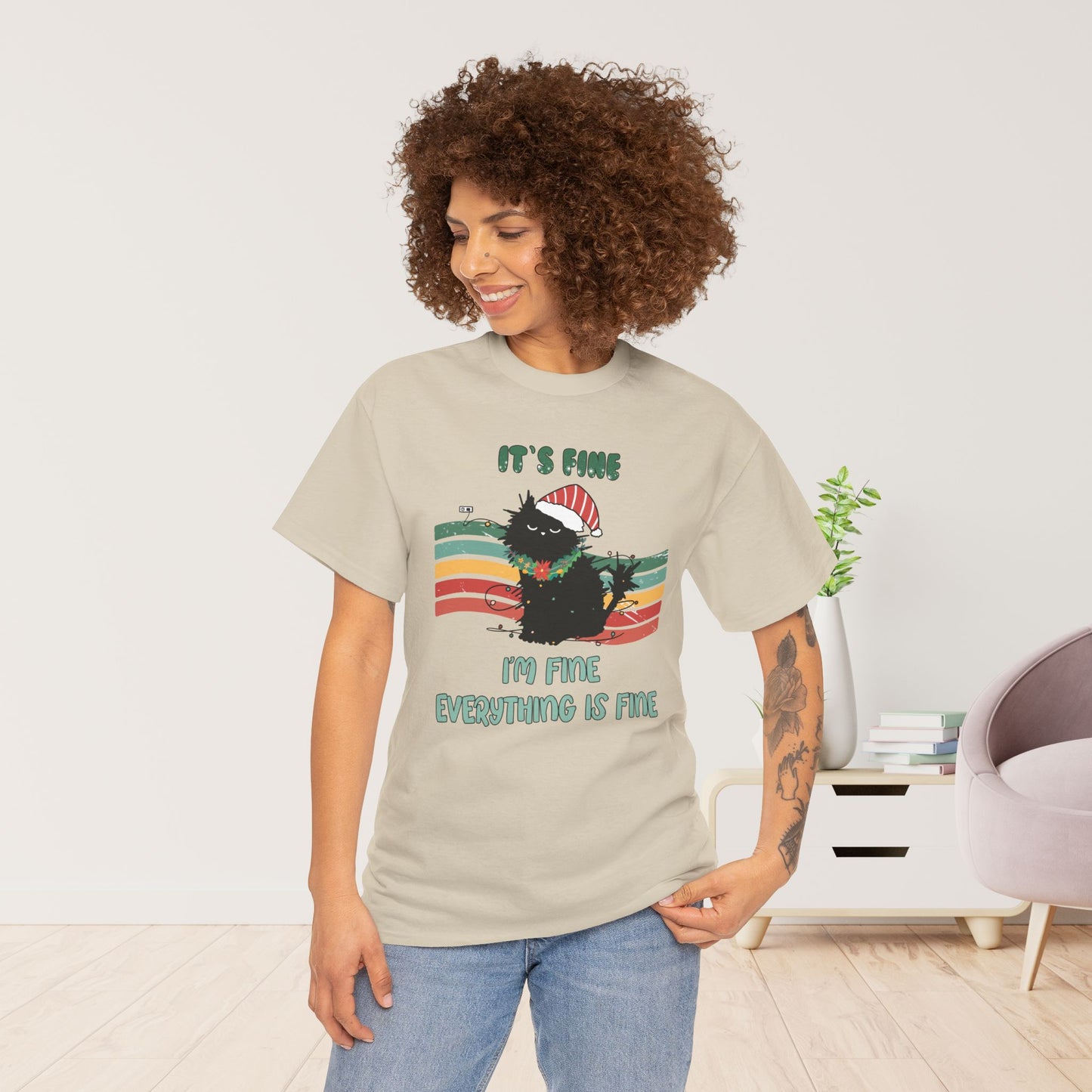 It's Fine Funny Cat Christmas Heavy Cotton Tee - Cat Lovers Christmas Gift