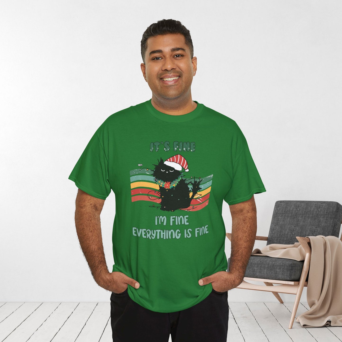It's Fine Funny Cat Christmas Heavy Cotton Tee - Cat Lovers Christmas Gift