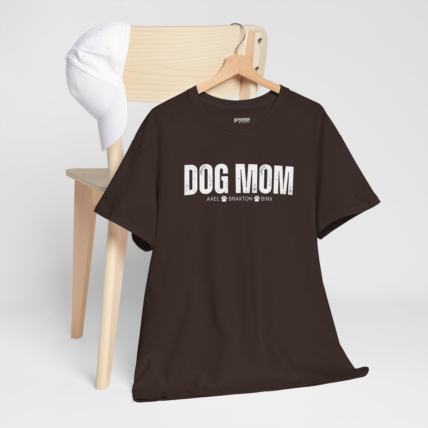 Custom Dog Mom Heavy Cotton Tee with Dogs Name - Personalized Dog Lover Gift