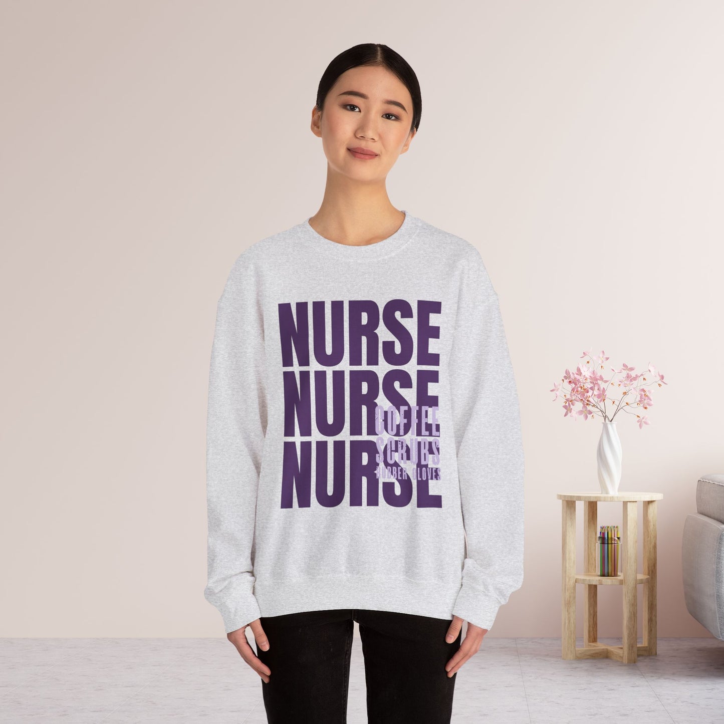Purple Nurse Sweatshirt - Coffee Scrubs Rubber Gloves Shirt