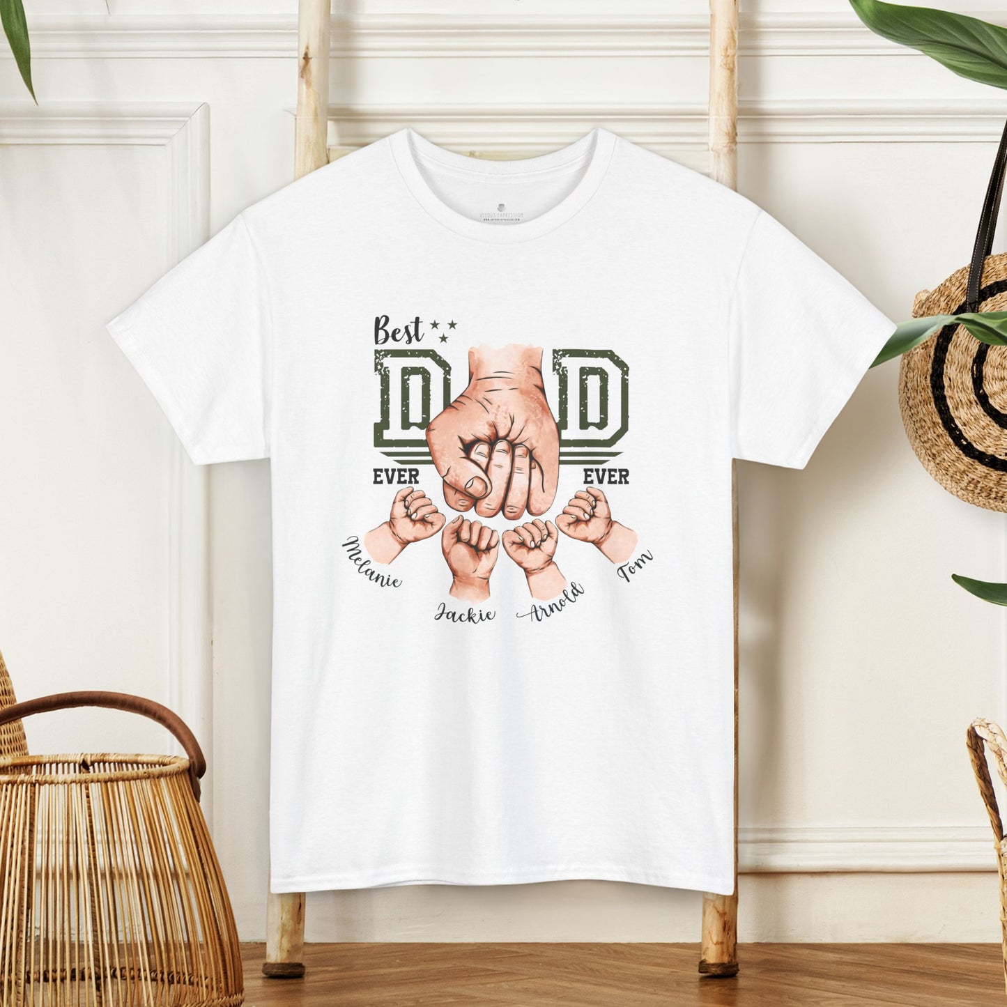 Custom Dad Heavy Cotton Tee with Kids Name - Personalized Gift for Dad