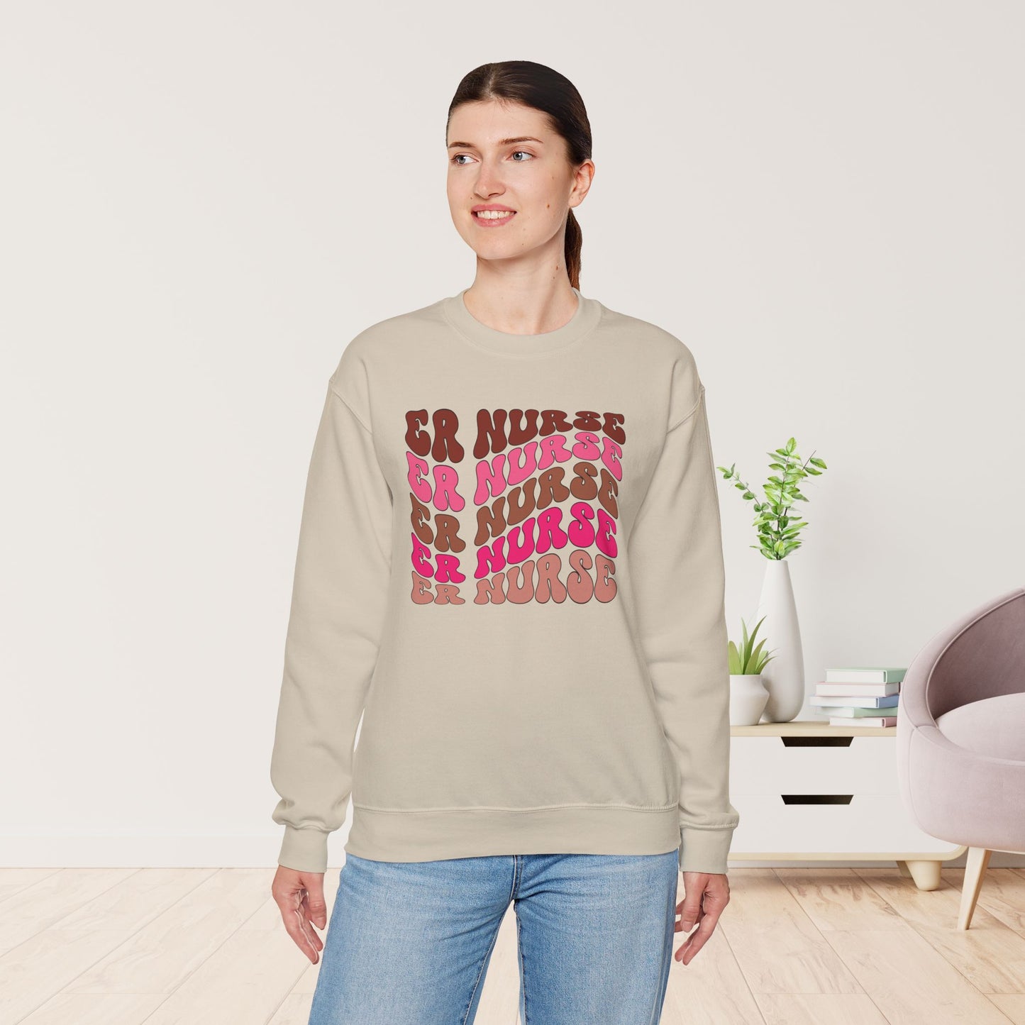 Groovy Pink ER Nurse Sweatshirt - Emergency Nurse Pullover