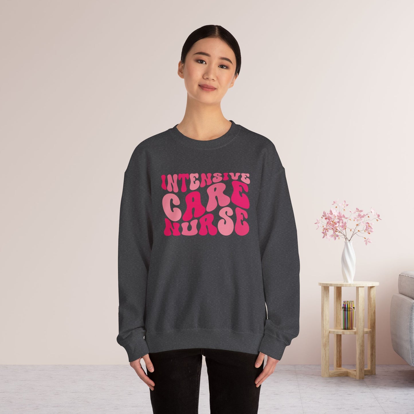 Groovy Pink ICU Nurse Crewneck Sweatshirt