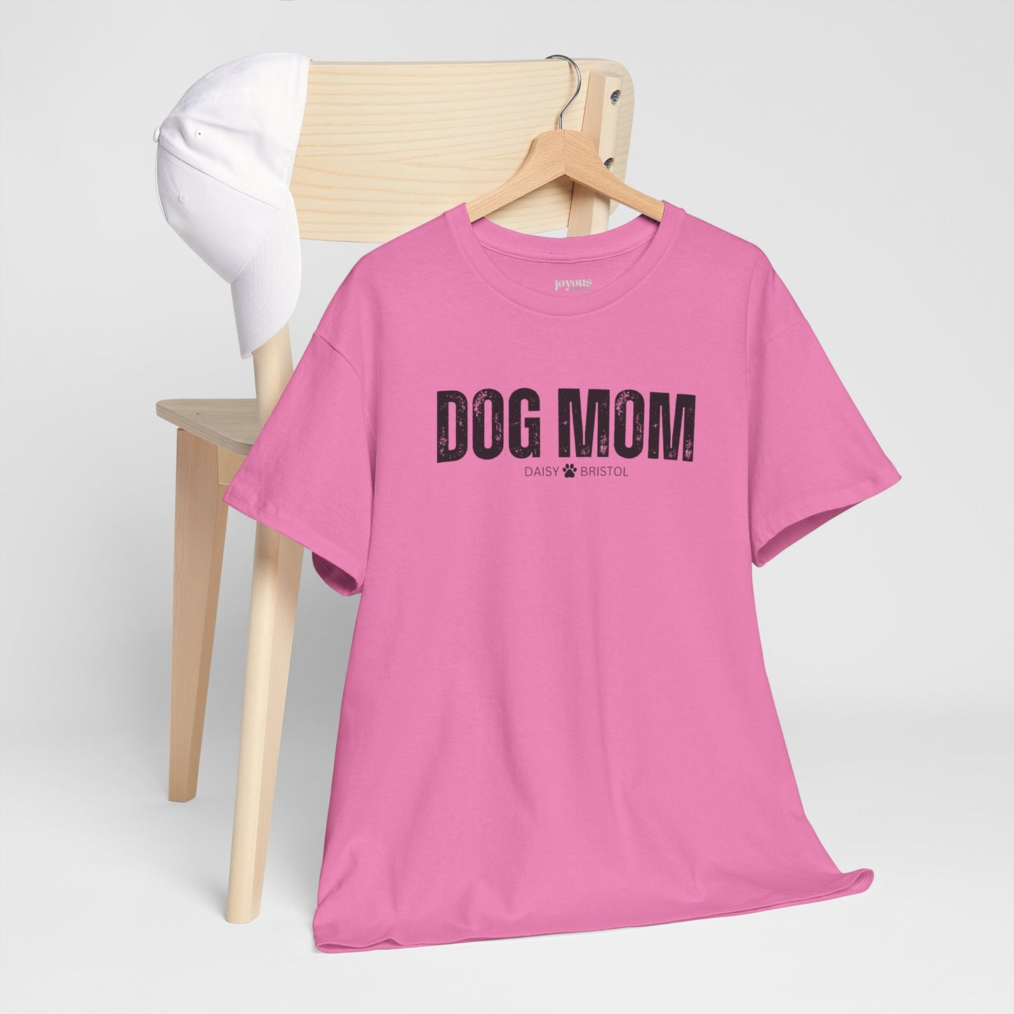 Custom Dog Mom Heavy Cotton Tee with Dogs Name - Personalized Dog Lover Gift