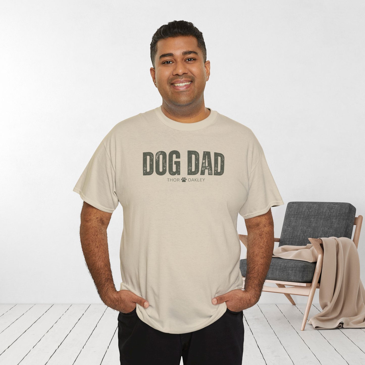 Custom Dog Dad Heavy Cotton Tee with Dogs Name - Personalized Dog Lover Gift