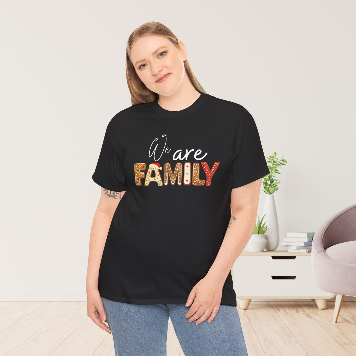 We Are Family Christmas Cookie Heavy Cotton Tee - Christmas Pajama Shirt