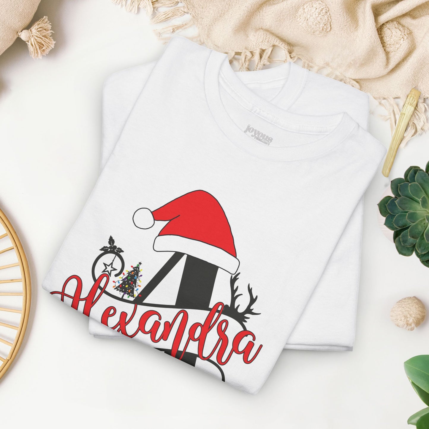 Personalized Christmas Monogram Heavy Cotton Tee with First Name - Custom Christmas Gifts