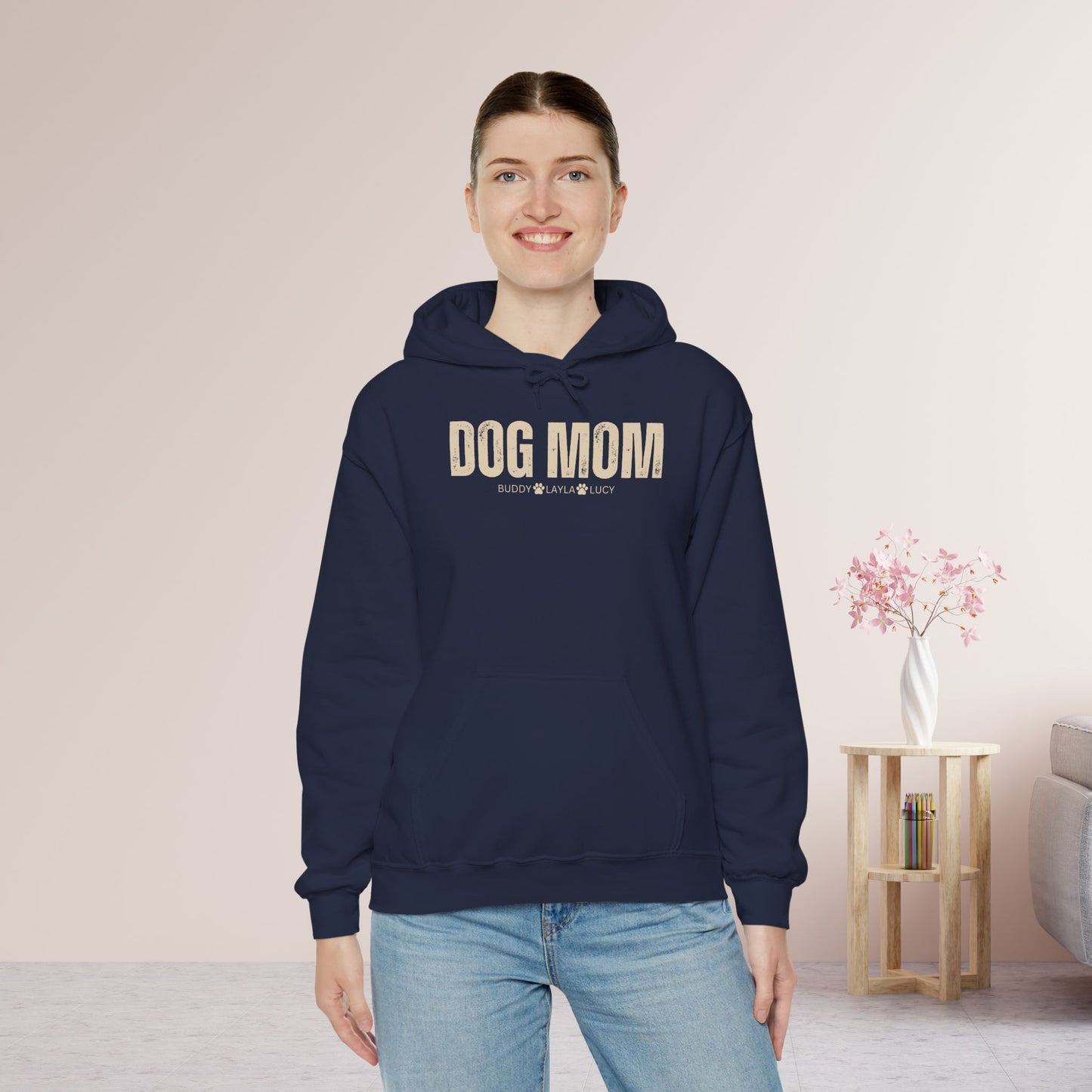 Custom Dog Mom Hoodie with Dogs Name - Personalized Gift for Dog Mom