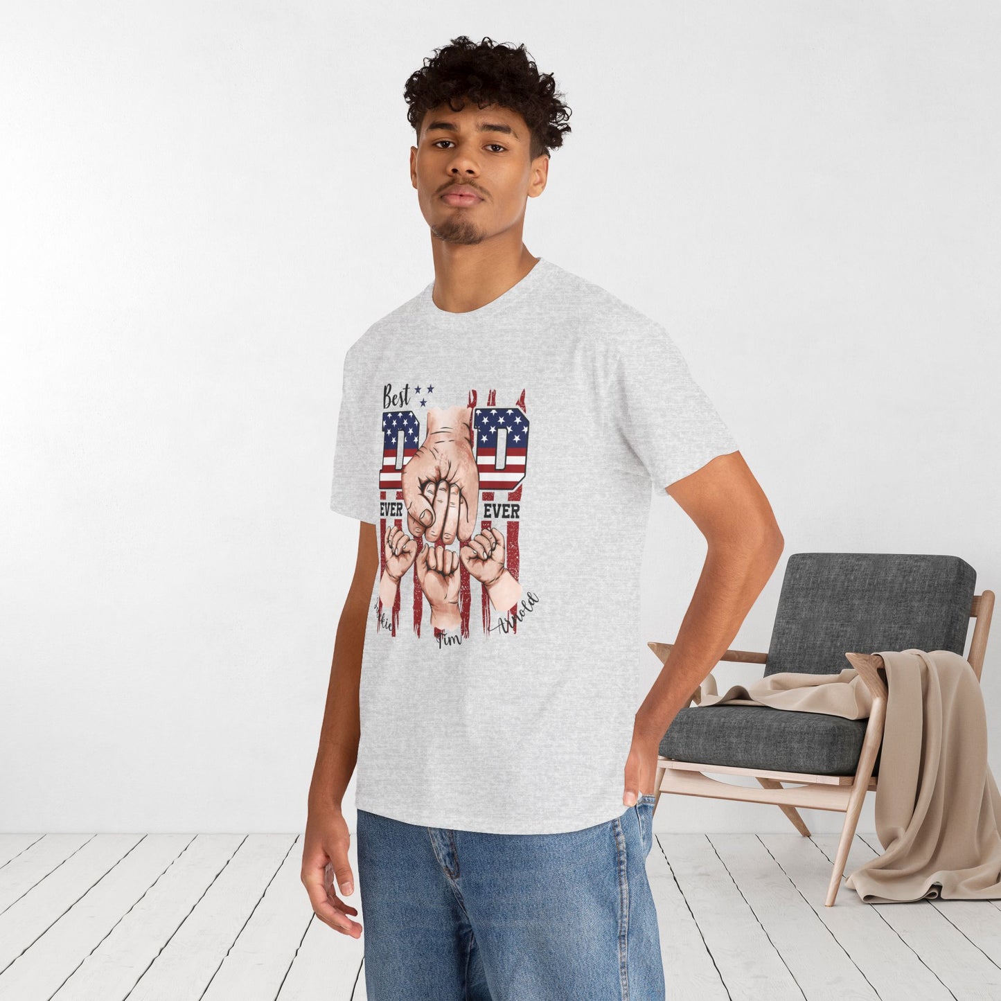 Custom Dad Heavy Cotton Tee with Kids Name - Personalized Gift for Dad