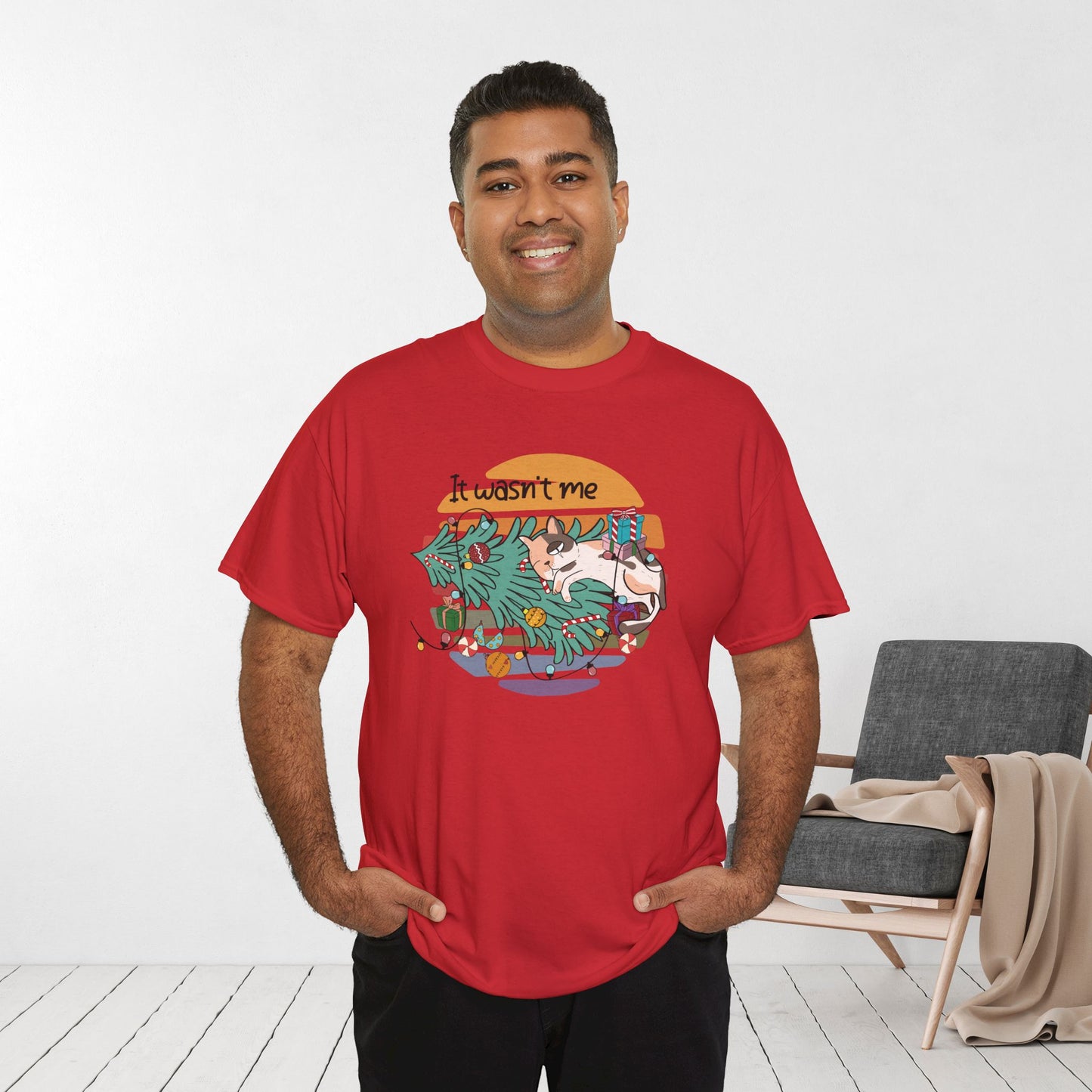 It Wasn't Me Funny Cat Christmas Heavy Cotton Tee - Cat Lovers Christmas Gift