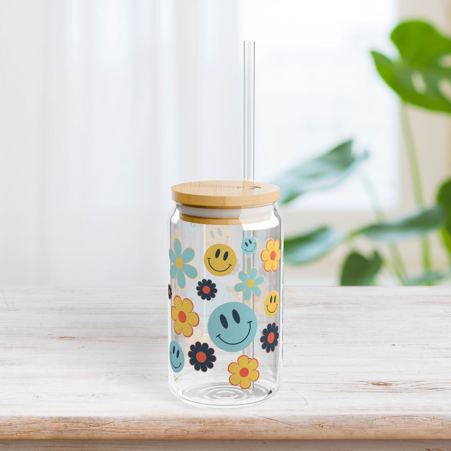 Groovy Personalized Floral Sipper Glass with First Name - Custom Name Gifts A-Z