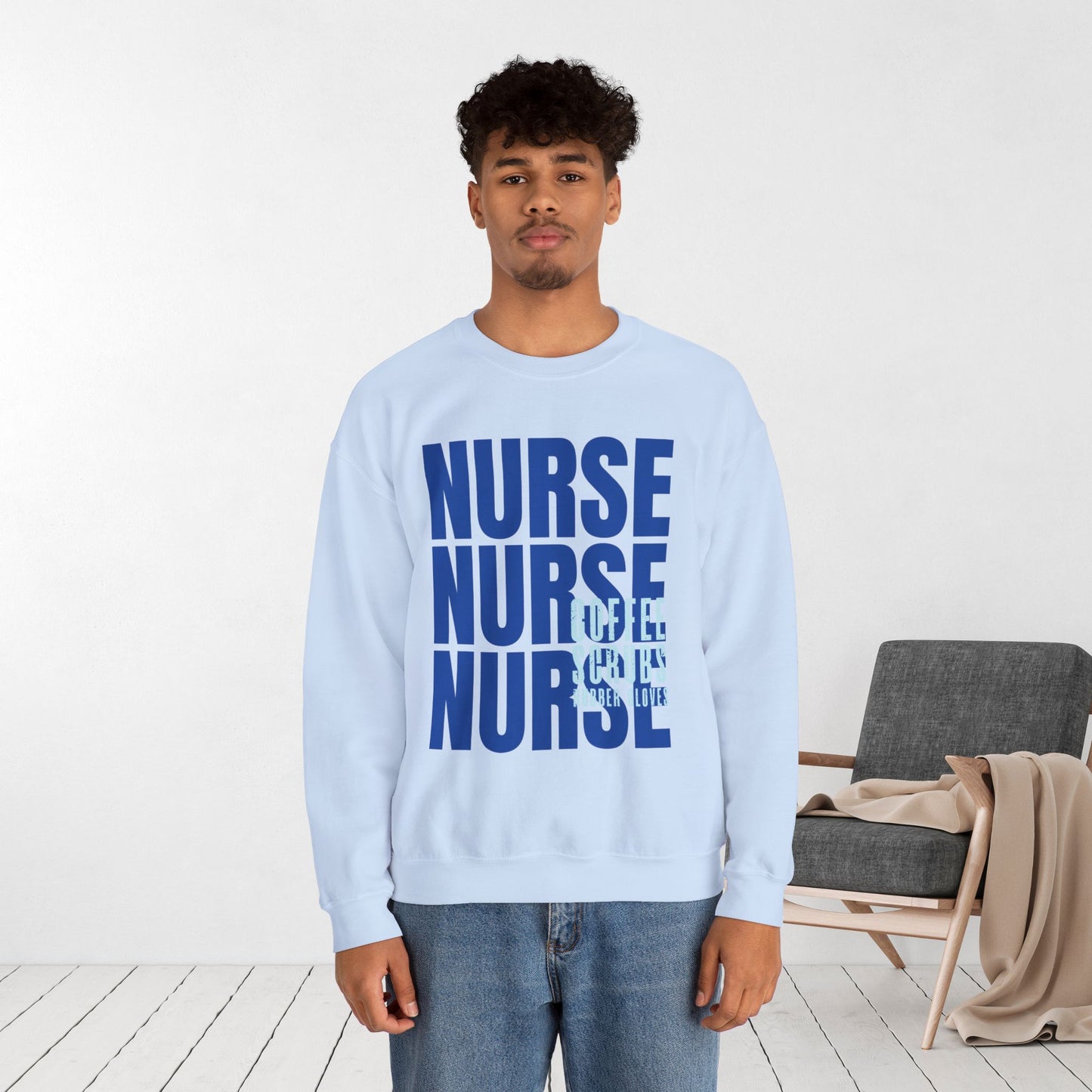 Blue Nurse Sweatshirt - Coffee Scrubs Rubber Gloves Crewneck