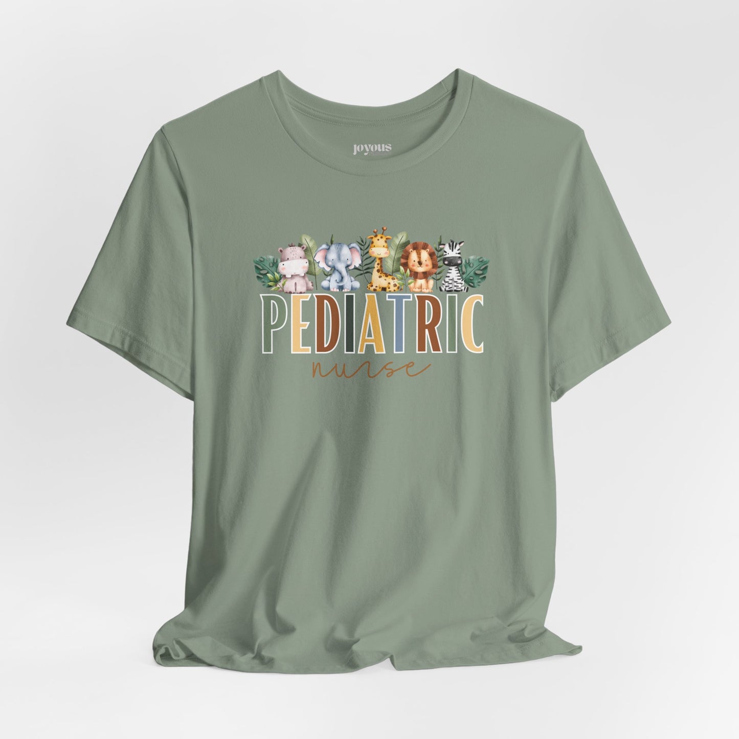Pediatric Nurse Soft Cotton Tee with Cute Safari Animals for PEDS Nurse