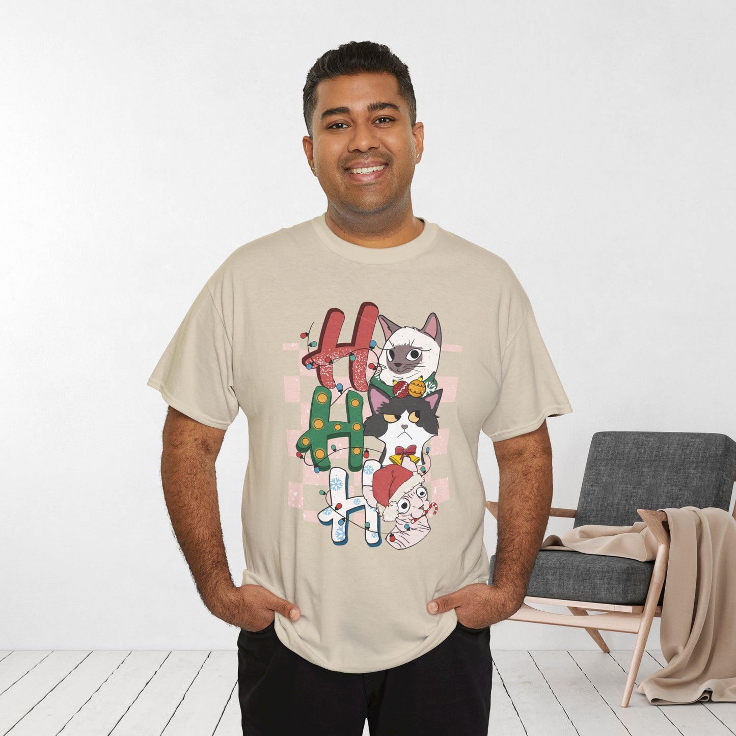 Ho Ho Ho Funny Cat Christmas Heavy Cotton Tee - Cat Lovers Christmas Gift