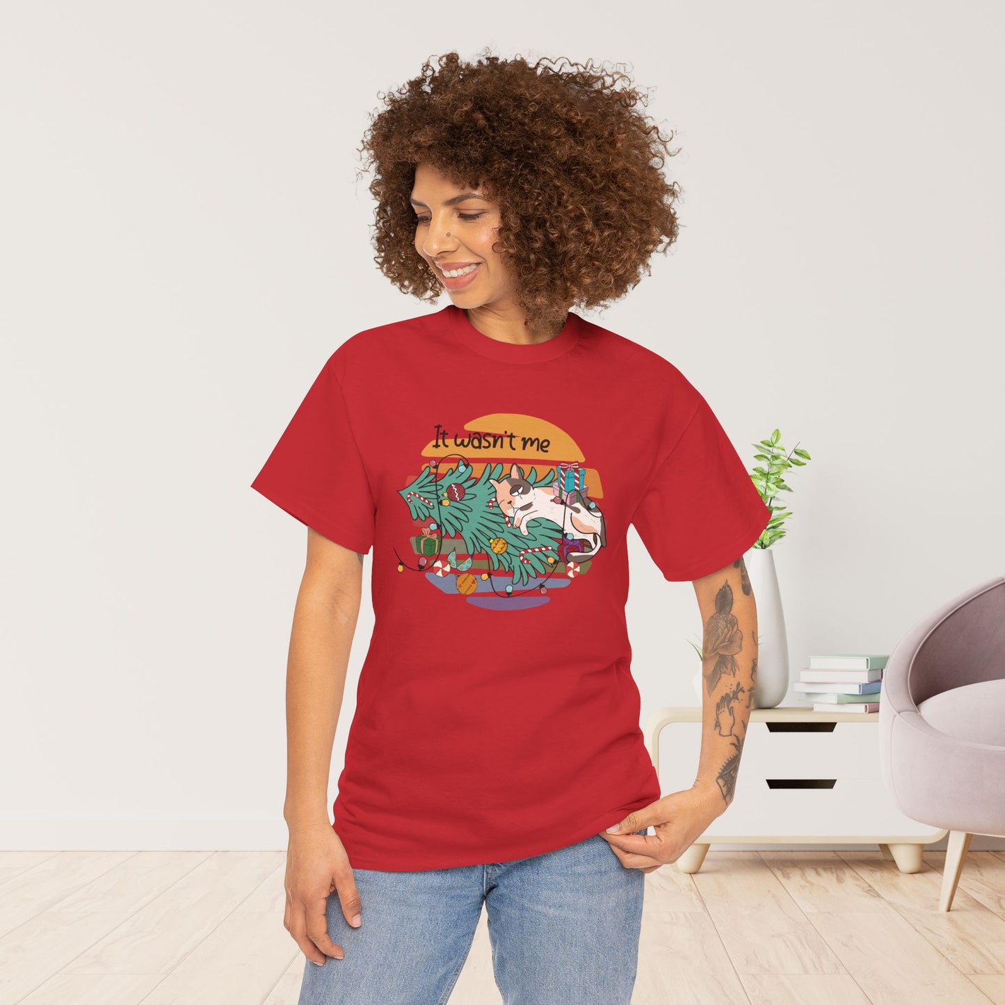 It Wasn't Me Funny Cat Christmas Heavy Cotton Tee - Cat Lovers Christmas Gift