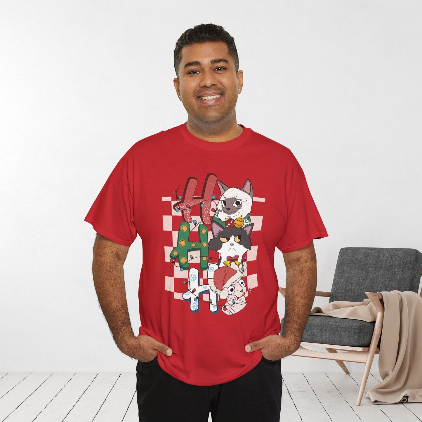 Ho Ho Ho Funny Cat Christmas Heavy Cotton Tee - Cat Lovers Christmas Gift