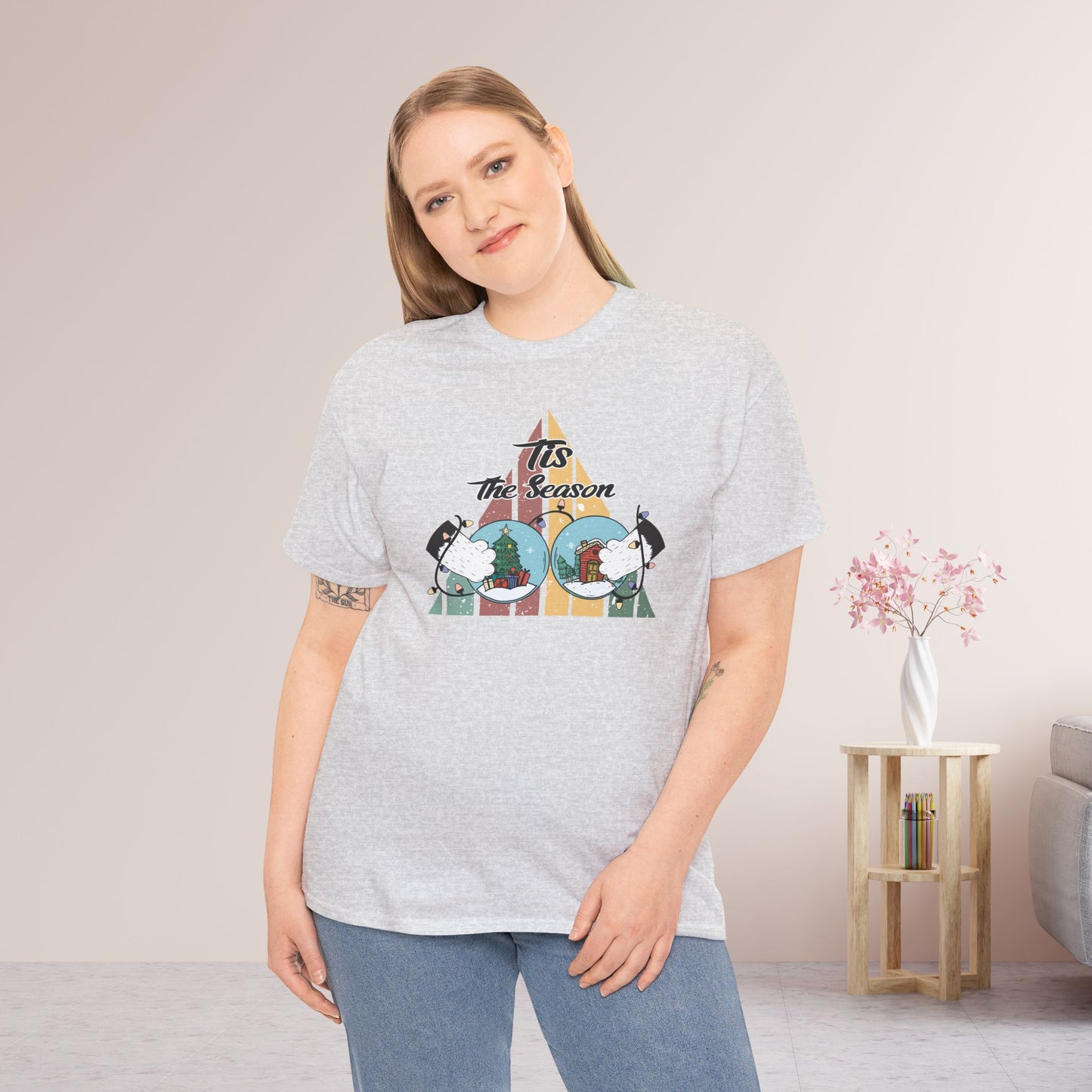 Tis The Season Funny Cat Christmas Heavy Cotton Tee - Cat Lovers Christmas Gift