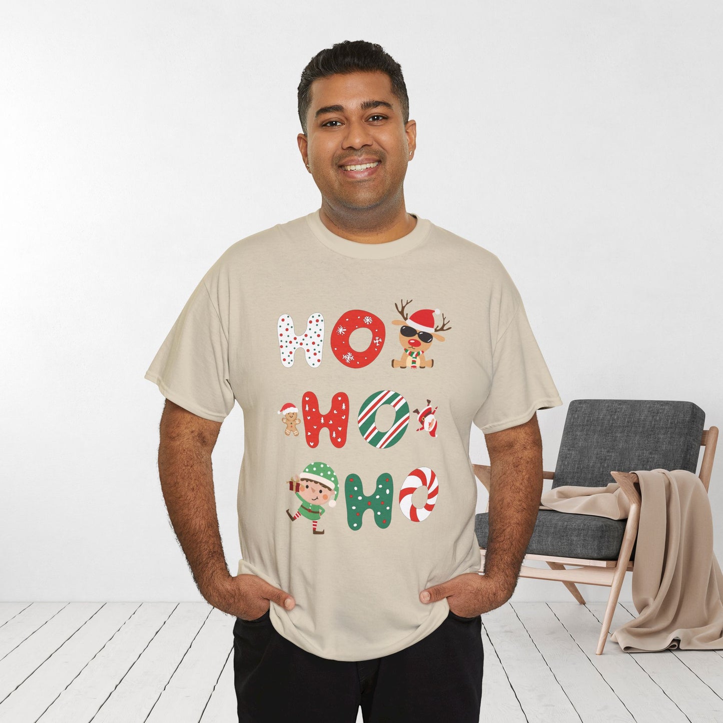 Ho Ho Ho Christmas Shirt - Matching Family Christmas Heavy Cotton Tee
