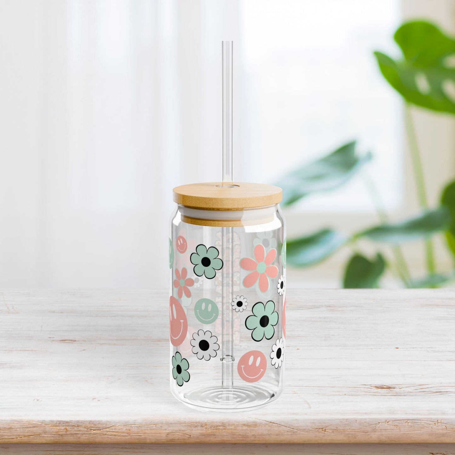 Groovy Personalized Floral Sipper Glass with First Name - Custom Name Gifts A-Z