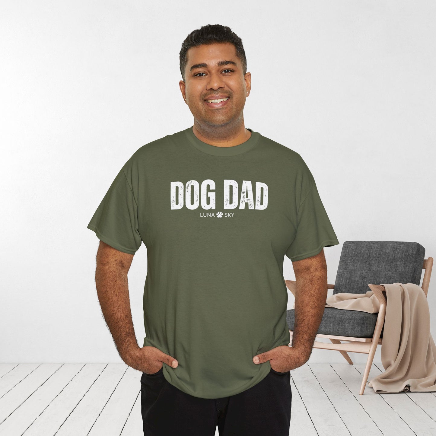Custom Dog Dad Heavy Cotton Tee with Dogs Name - Personalized Dog Lover Gift