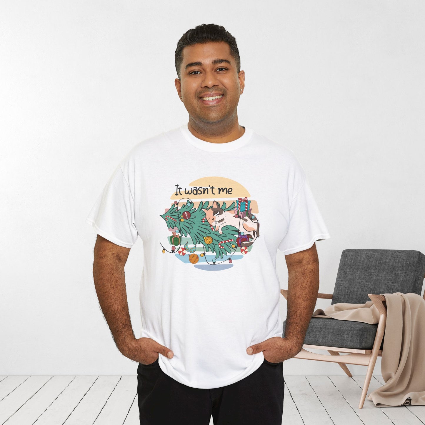 It Wasn't Me Funny Cat Christmas Heavy Cotton Tee - Cat Lovers Christmas Gift