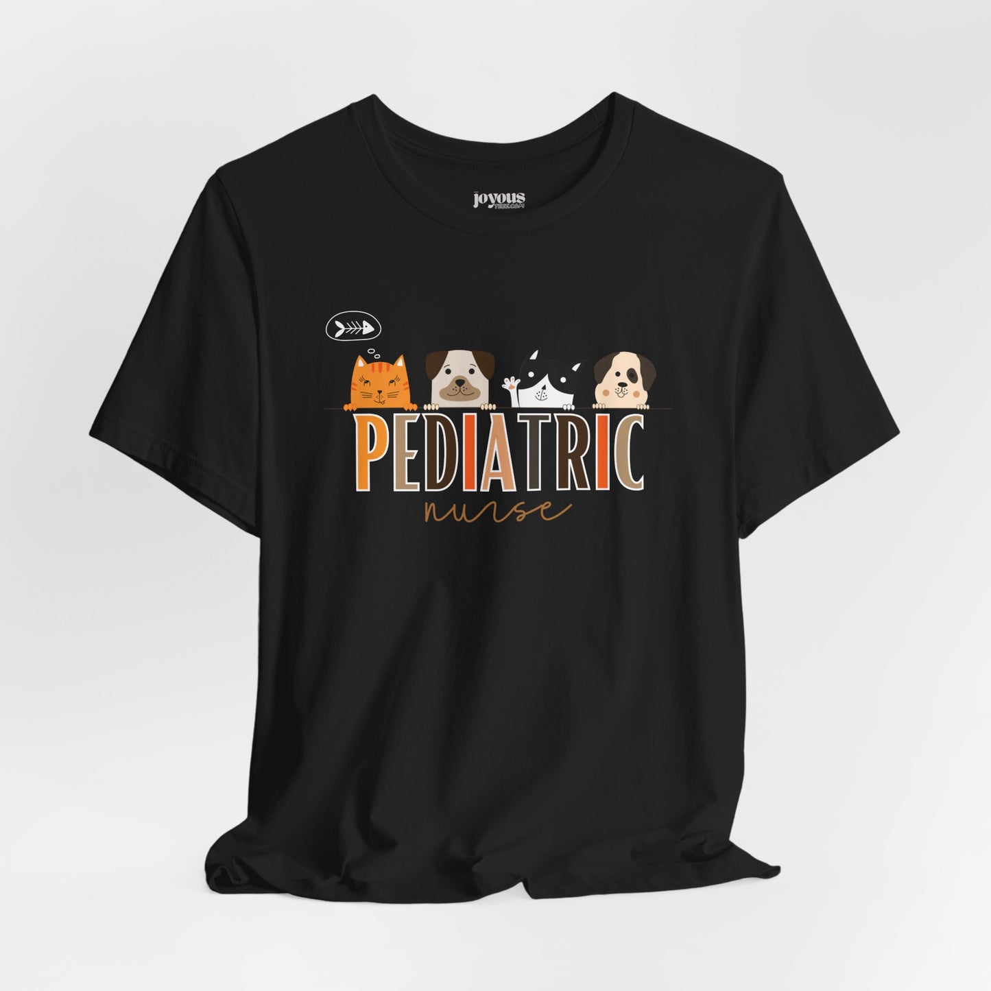 Cute Pediatric Nurse Soft Cotton Tee with Dogs and Cats for PEDS Nurse