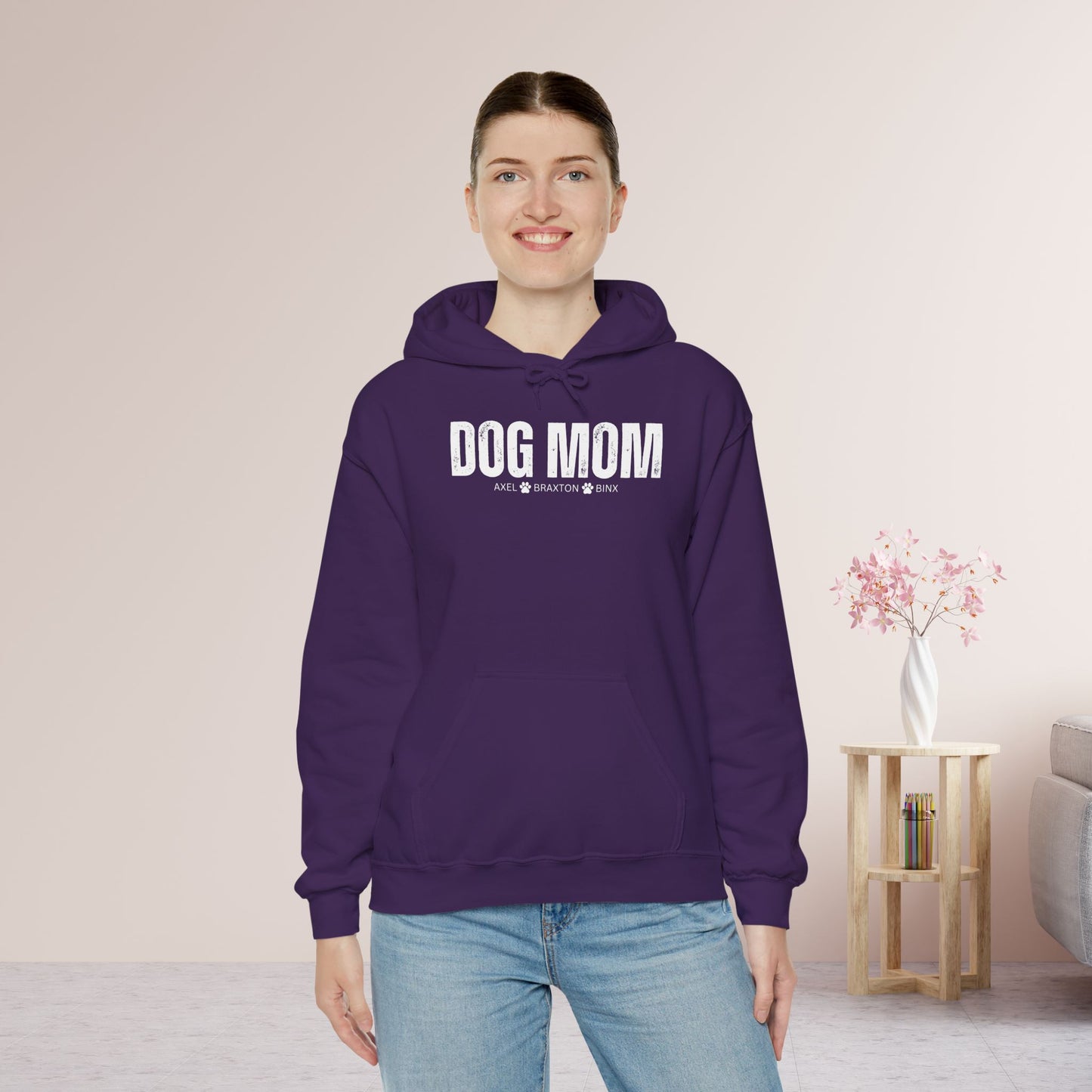 Custom Dog Mom Hoodie with Dogs Name - Personalized Gift for Dog Mom