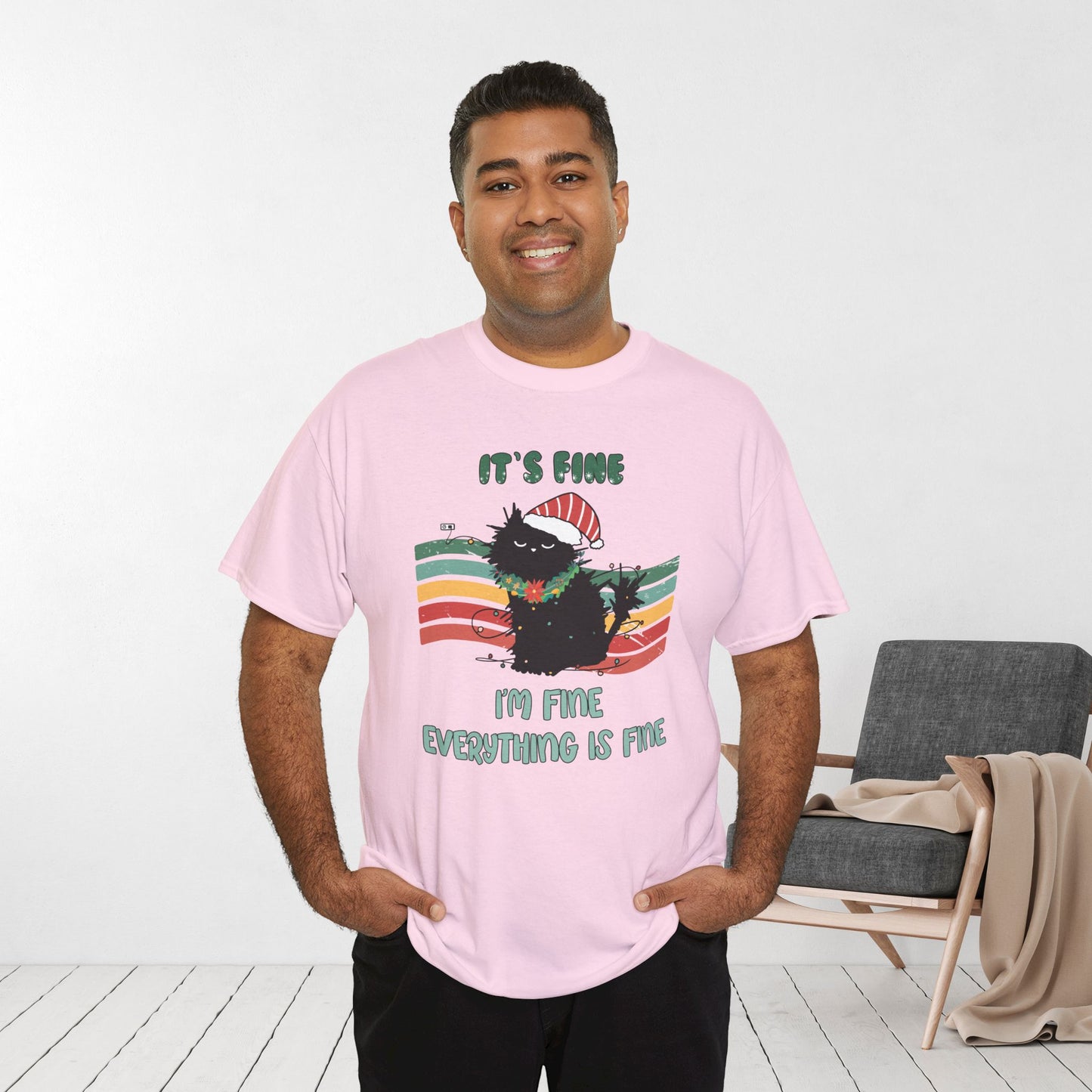 It's Fine Funny Cat Christmas Heavy Cotton Tee - Cat Lovers Christmas Gift