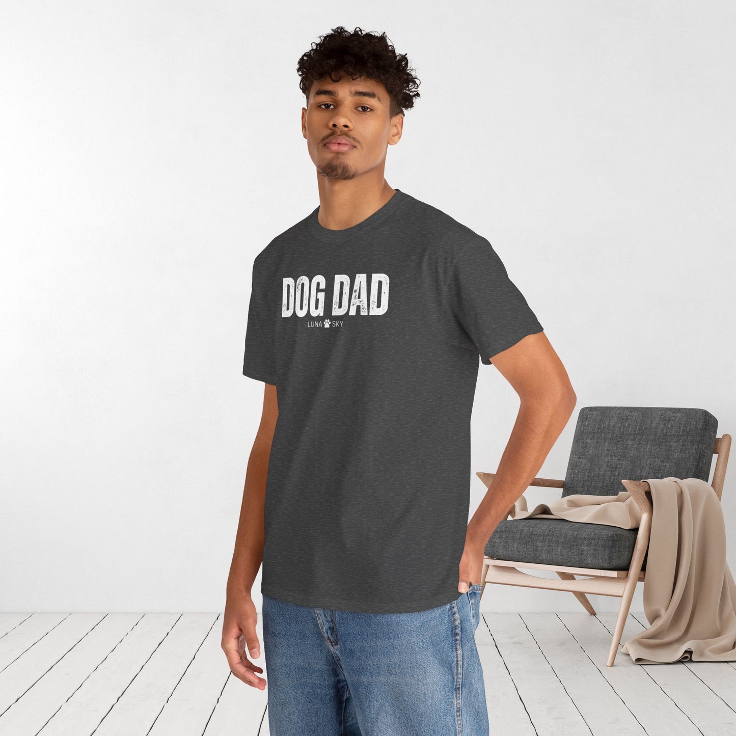Custom Dog Dad Heavy Cotton Tee with Dogs Name - Personalized Dog Lover Gift