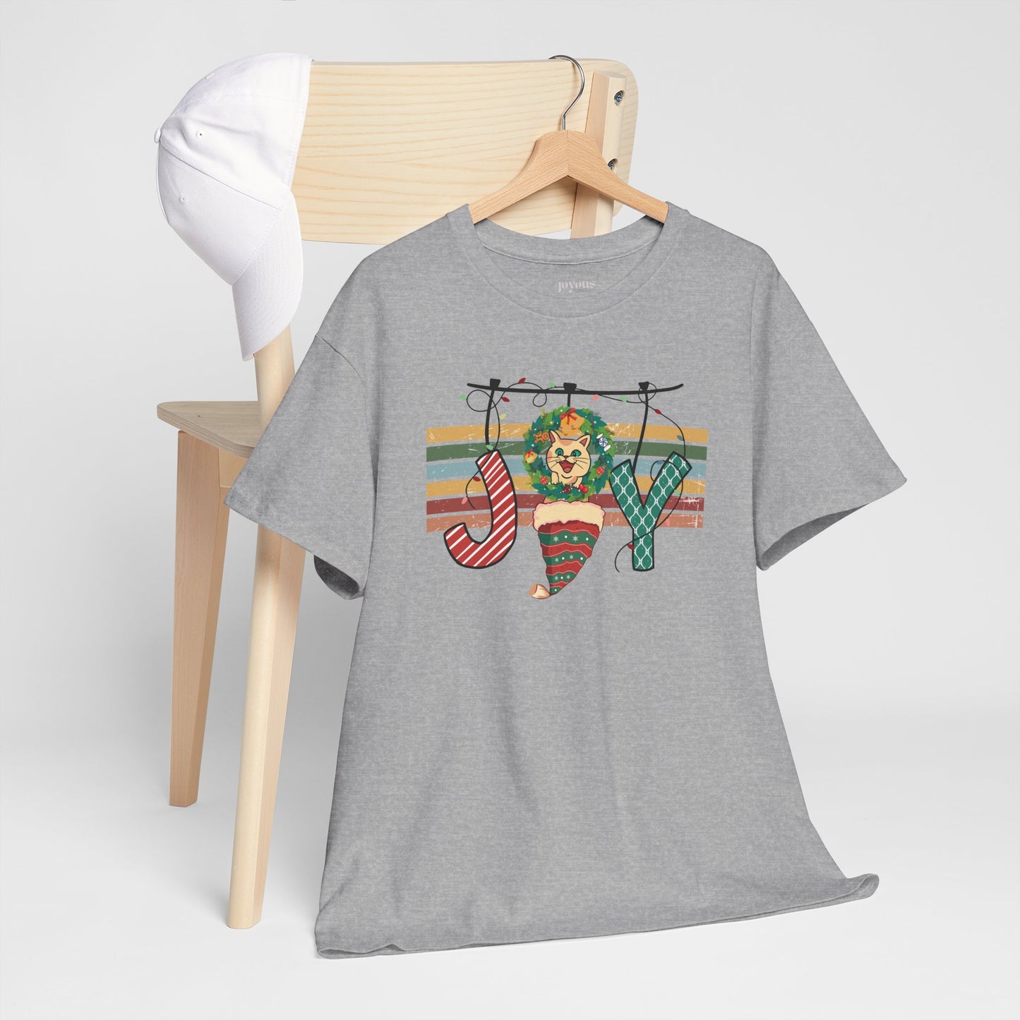Joy Funny Cat Christmas Heavy Cotton Tee - Cat Lovers Christmas Gift