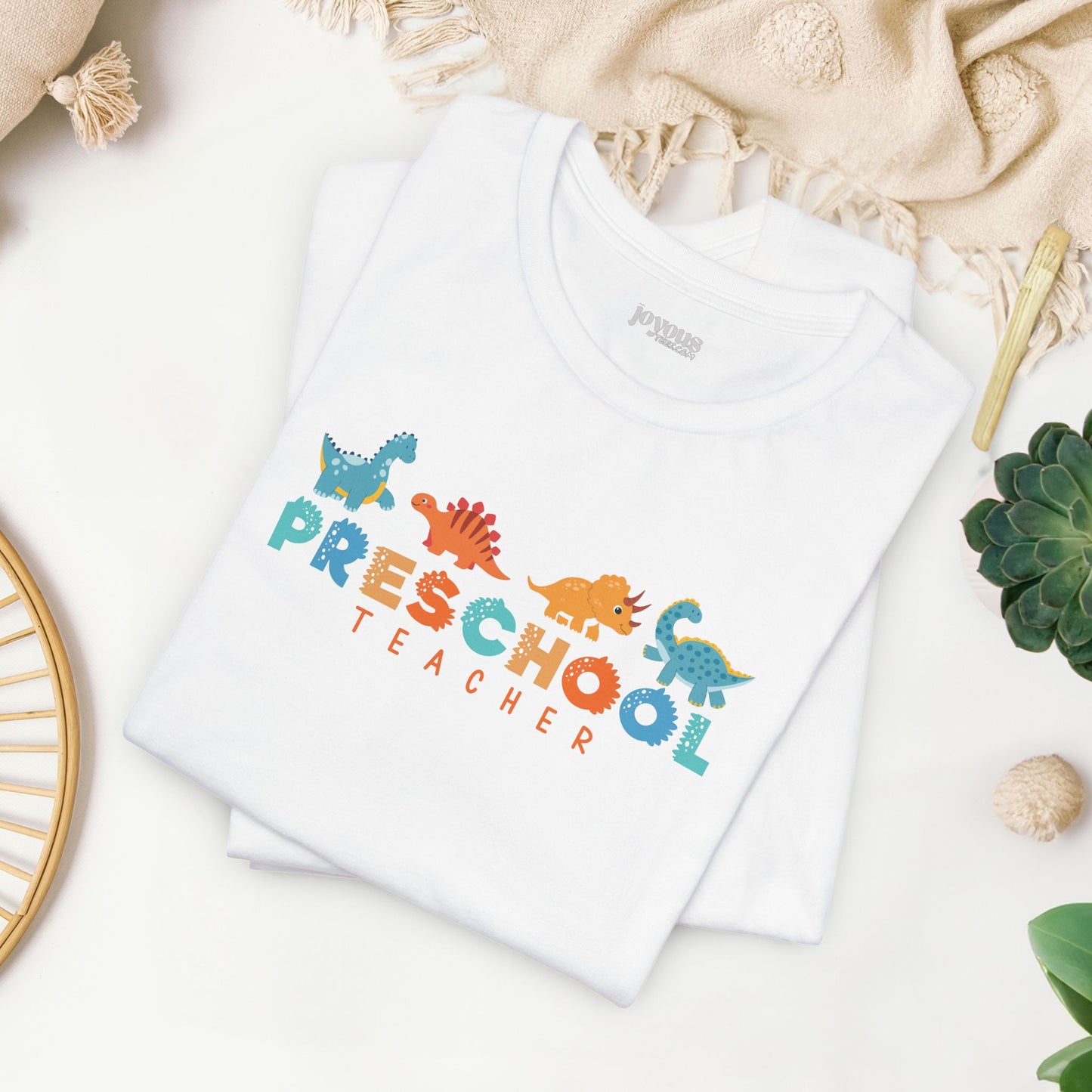 Preschool Teacher Soft Cotton Tee with Cute Dinosaurs