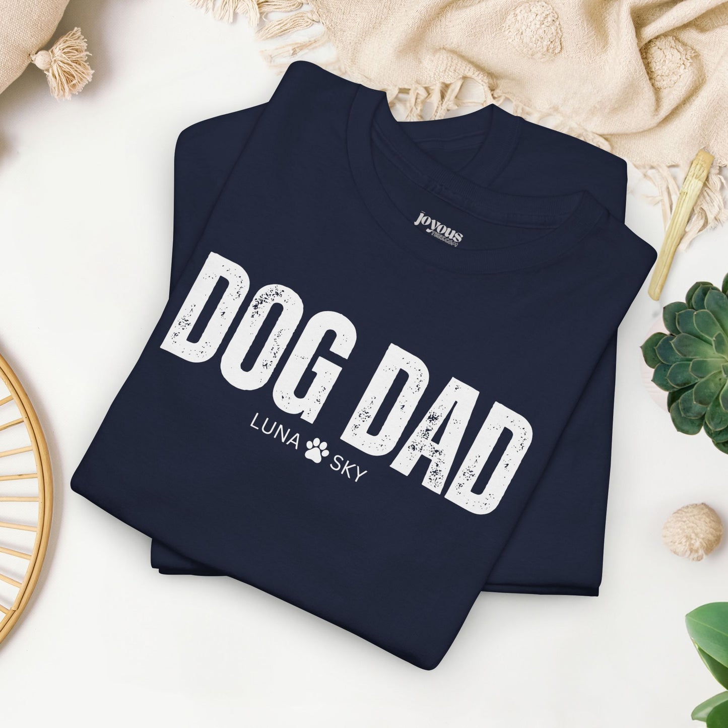 Custom Dog Dad Heavy Cotton Tee with Dogs Name - Personalized Dog Lover Gift
