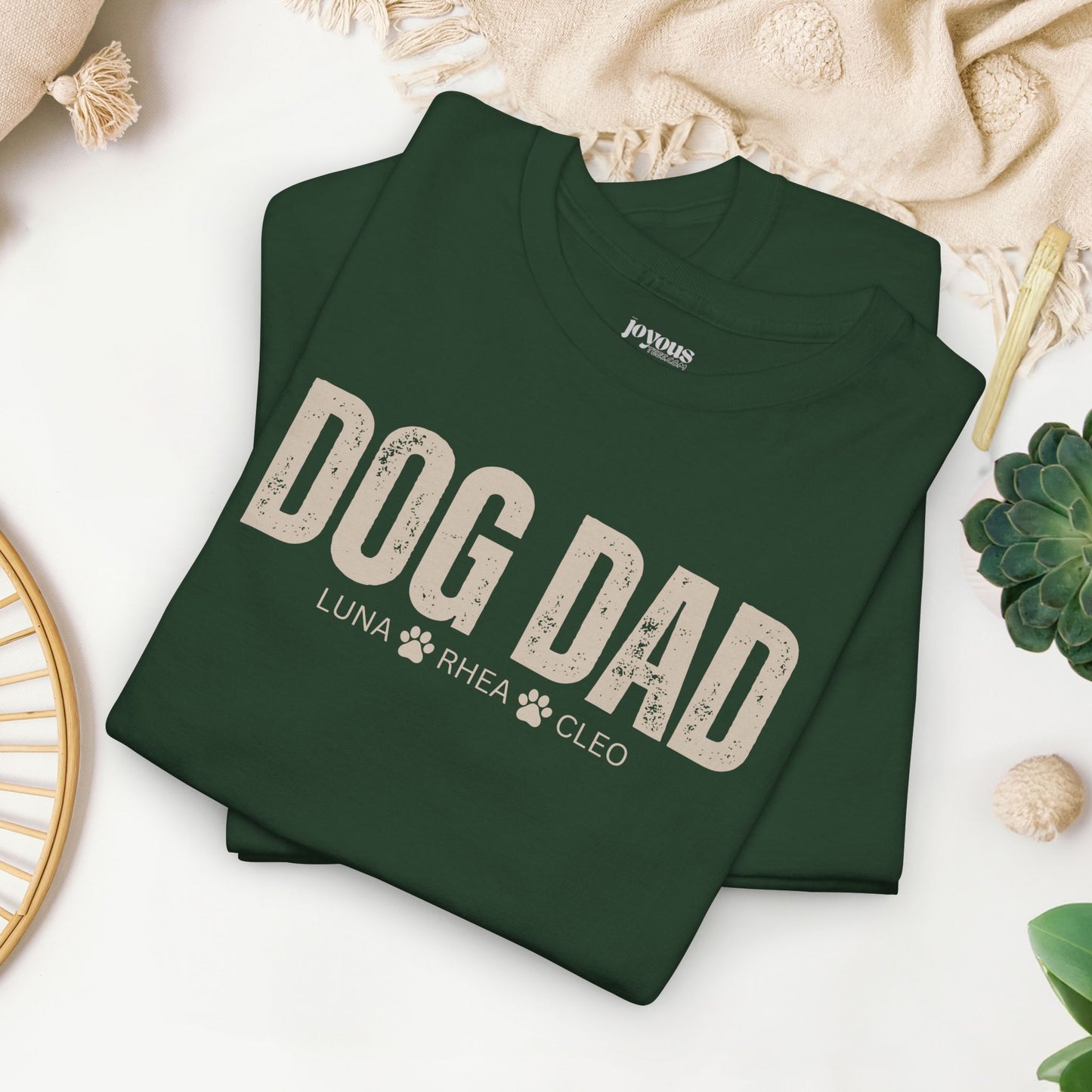 Custom Dog Dad Heavy Cotton Tee with Dogs Name - Personalized Dog Lover Gift