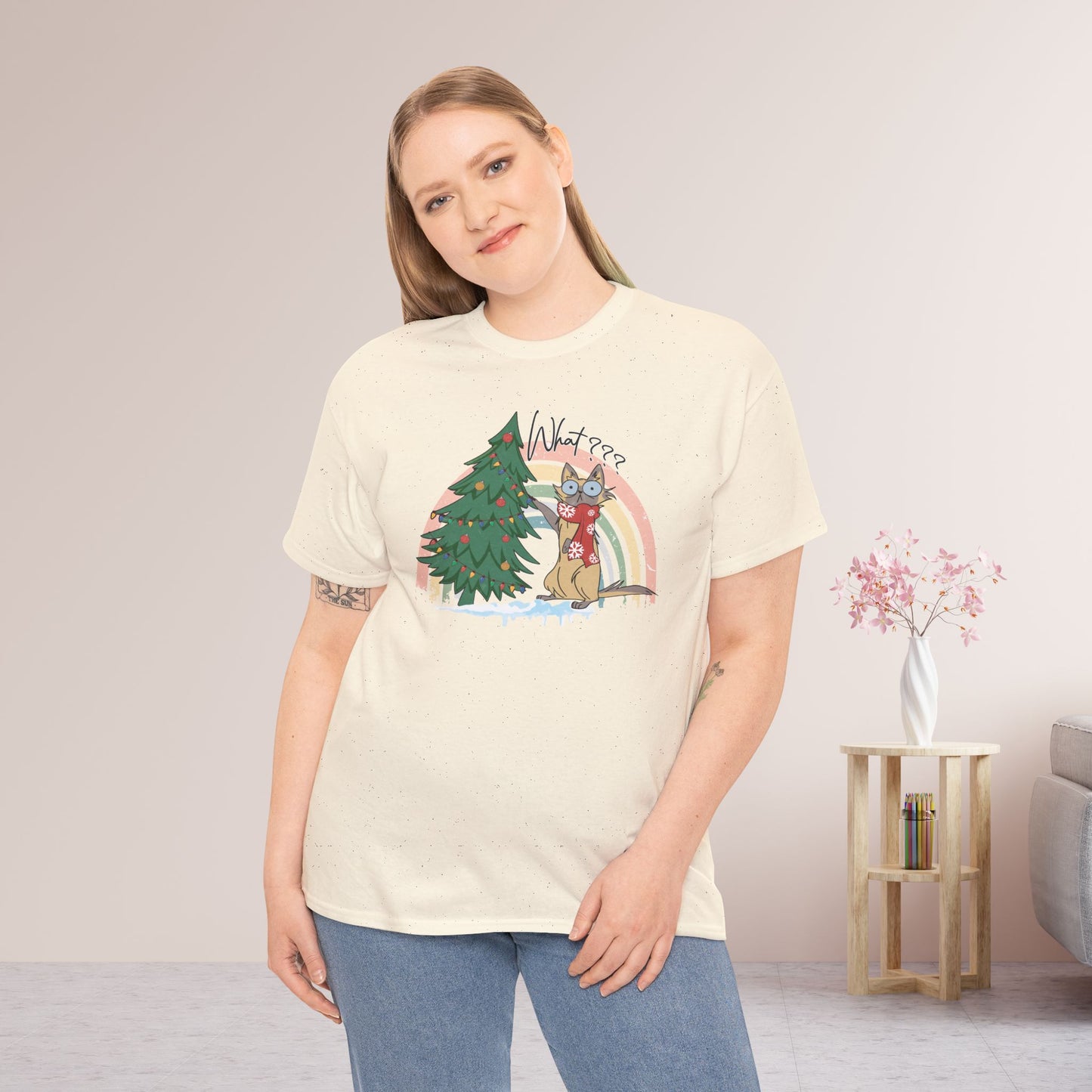 What??? Funny Cat Christmas Heavy Cotton Tee - Cat Lovers Christmas Gift