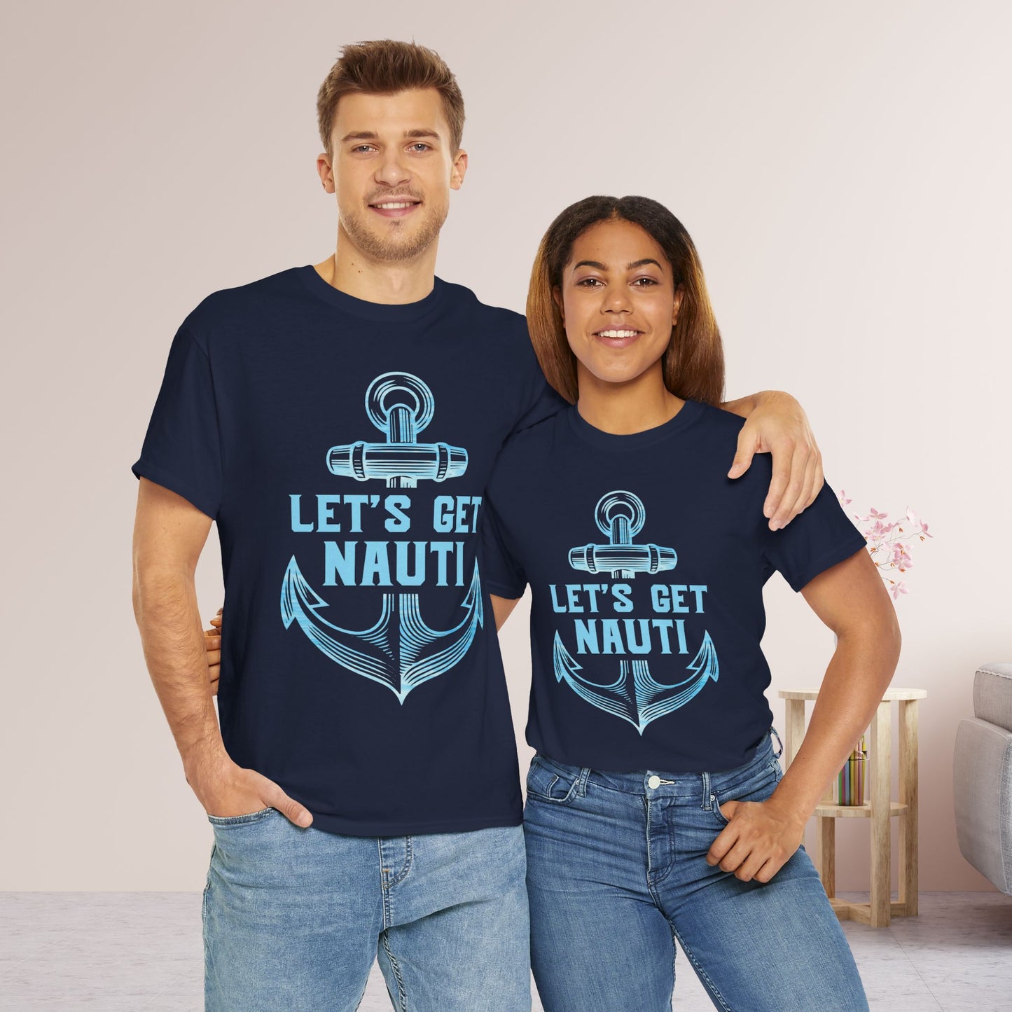 Let's Get Nauti Sailing T-Shirt - Funny Nautical Heavy Cotton Tee