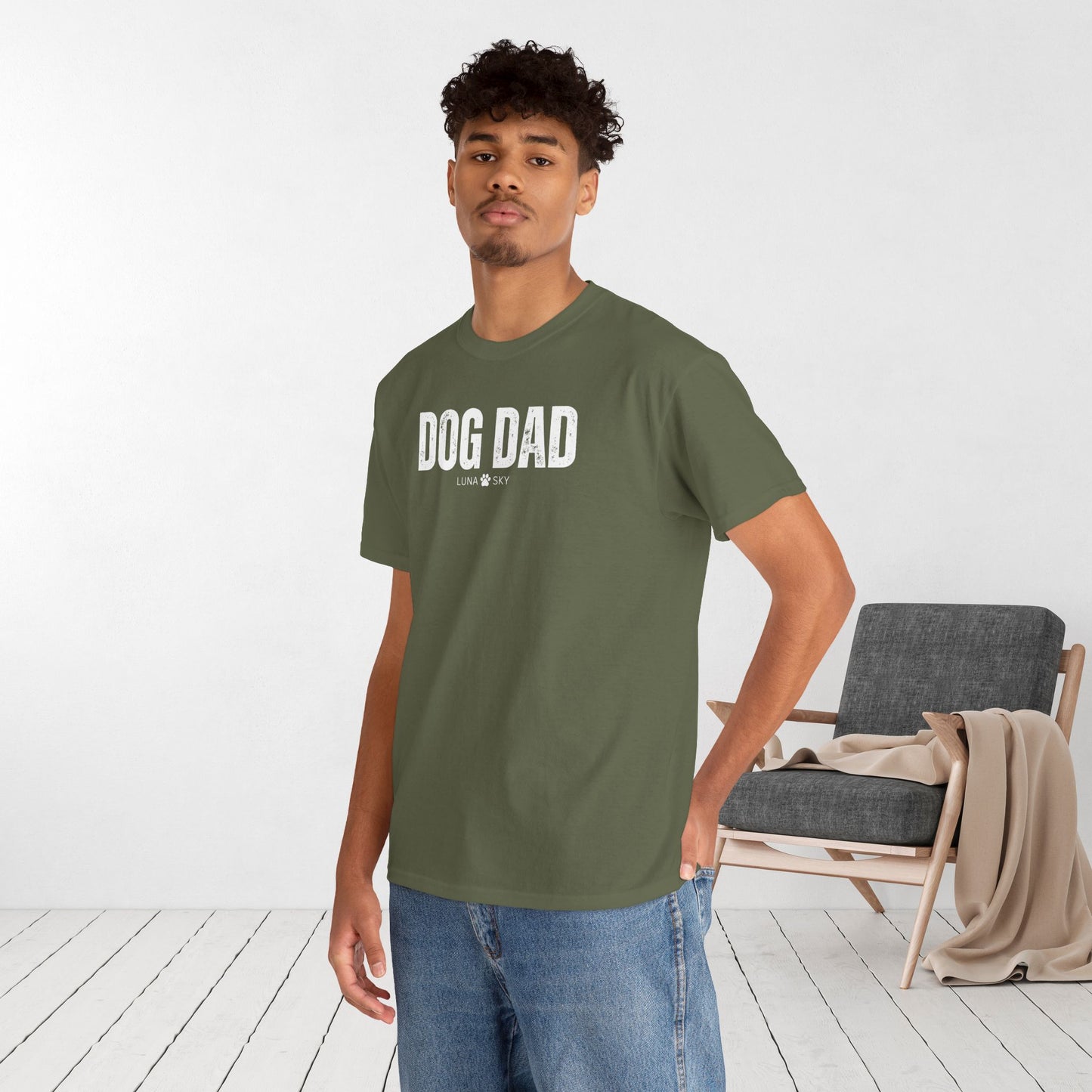 Custom Dog Dad Heavy Cotton Tee with Dogs Name - Personalized Dog Lover Gift