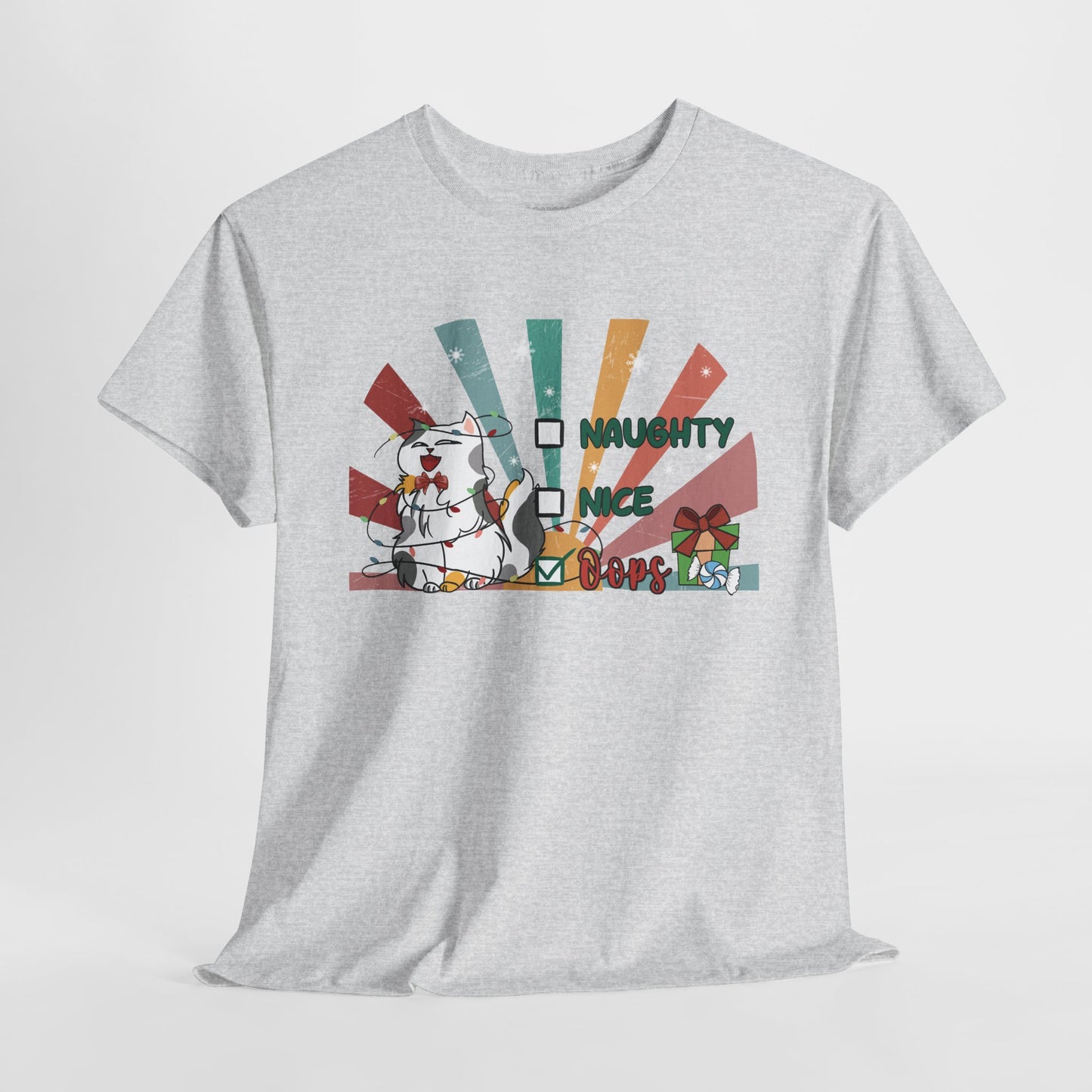 Naughty Nice Oops Funny Cat Christmas Heavy Cotton Tee - Cat Lovers Christmas Gift
