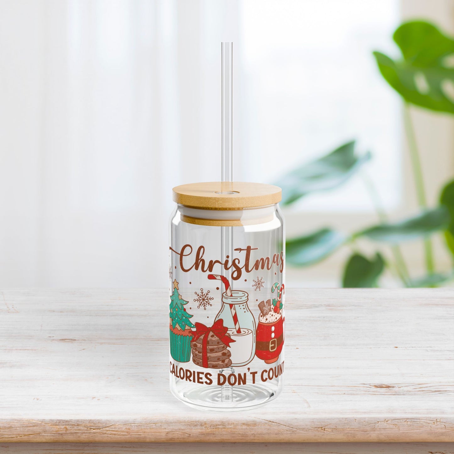 Christmas Calories Don't Count Retro Christmas Sipper Glass - Best Christmas Gift