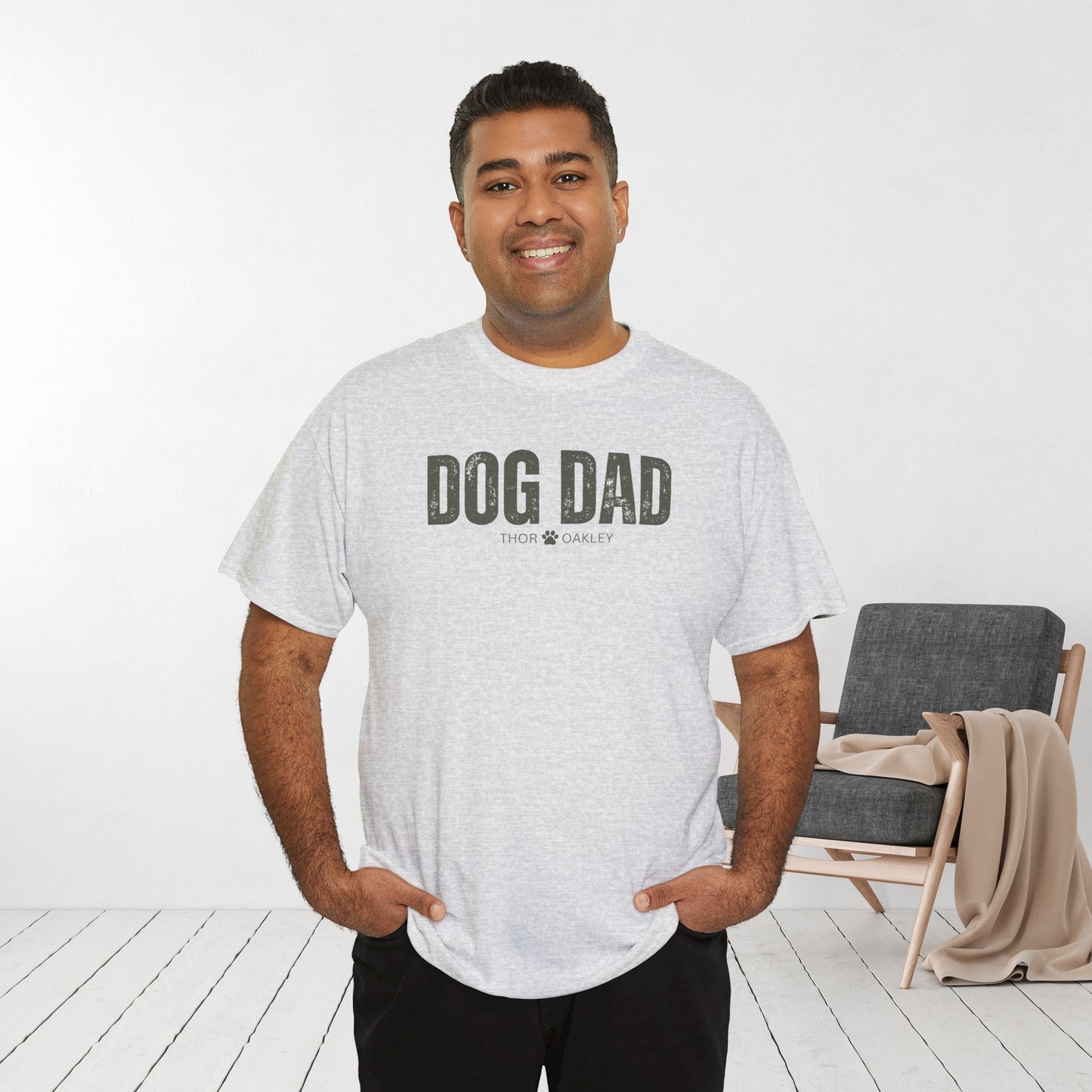 Custom Dog Dad Heavy Cotton Tee with Dogs Name - Personalized Dog Lover Gift