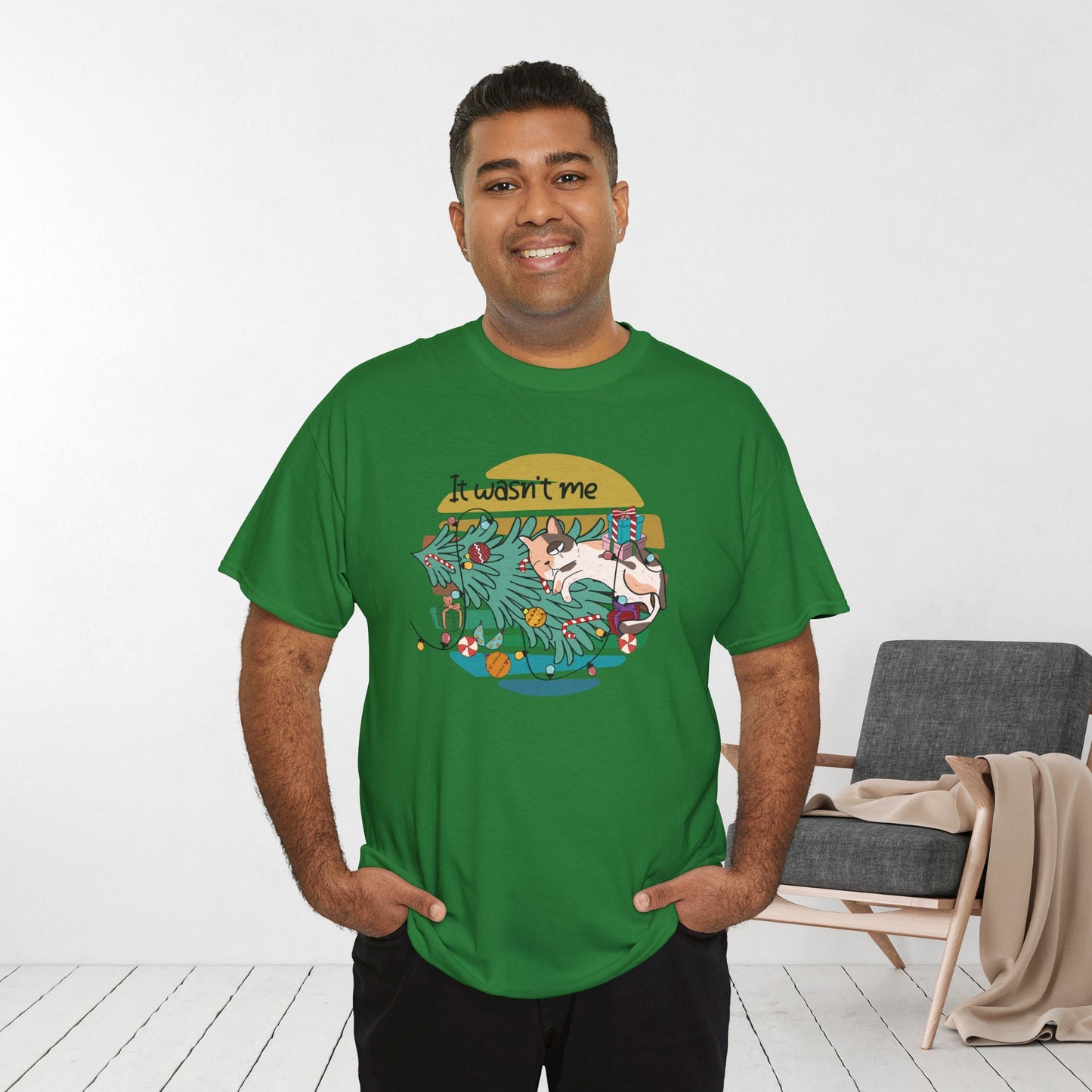 It Wasn't Me Funny Cat Christmas Heavy Cotton Tee - Cat Lovers Christmas Gift