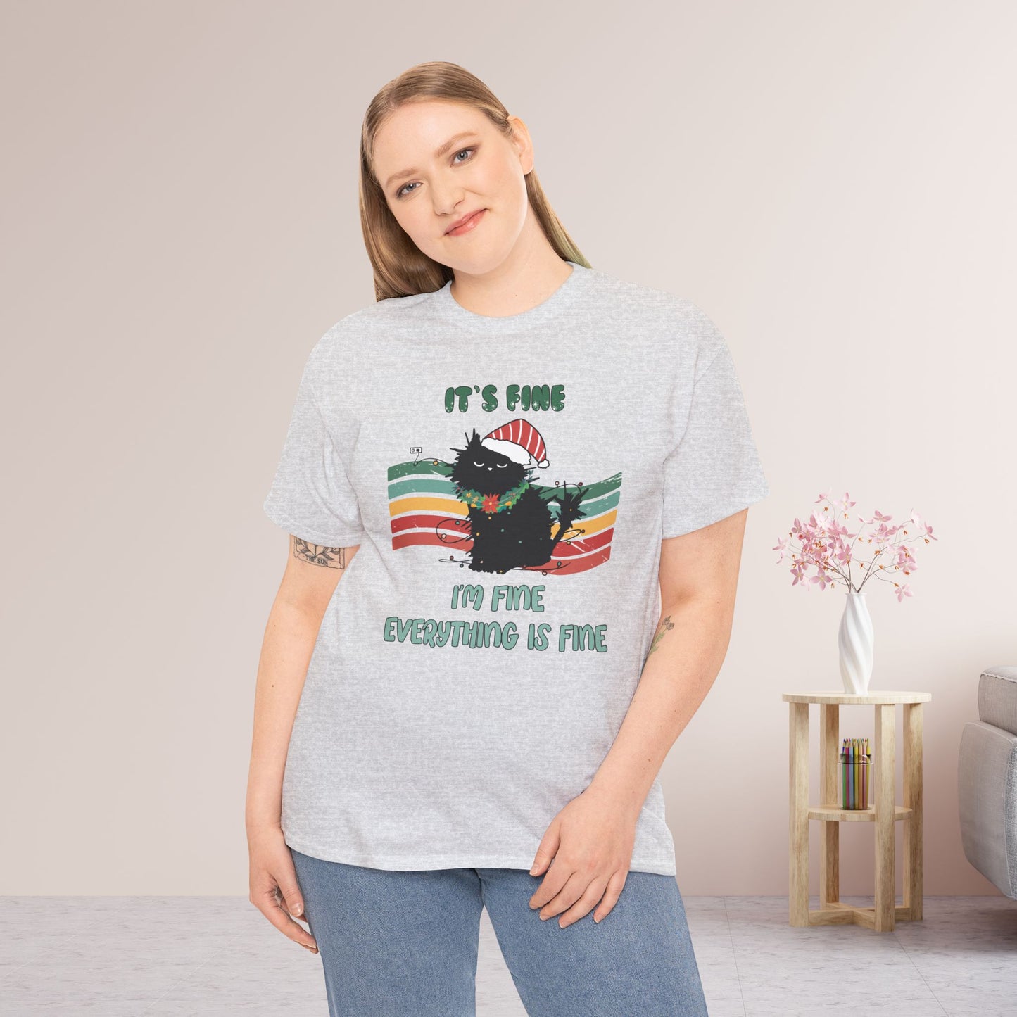 It's Fine Funny Cat Christmas Heavy Cotton Tee - Cat Lovers Christmas Gift