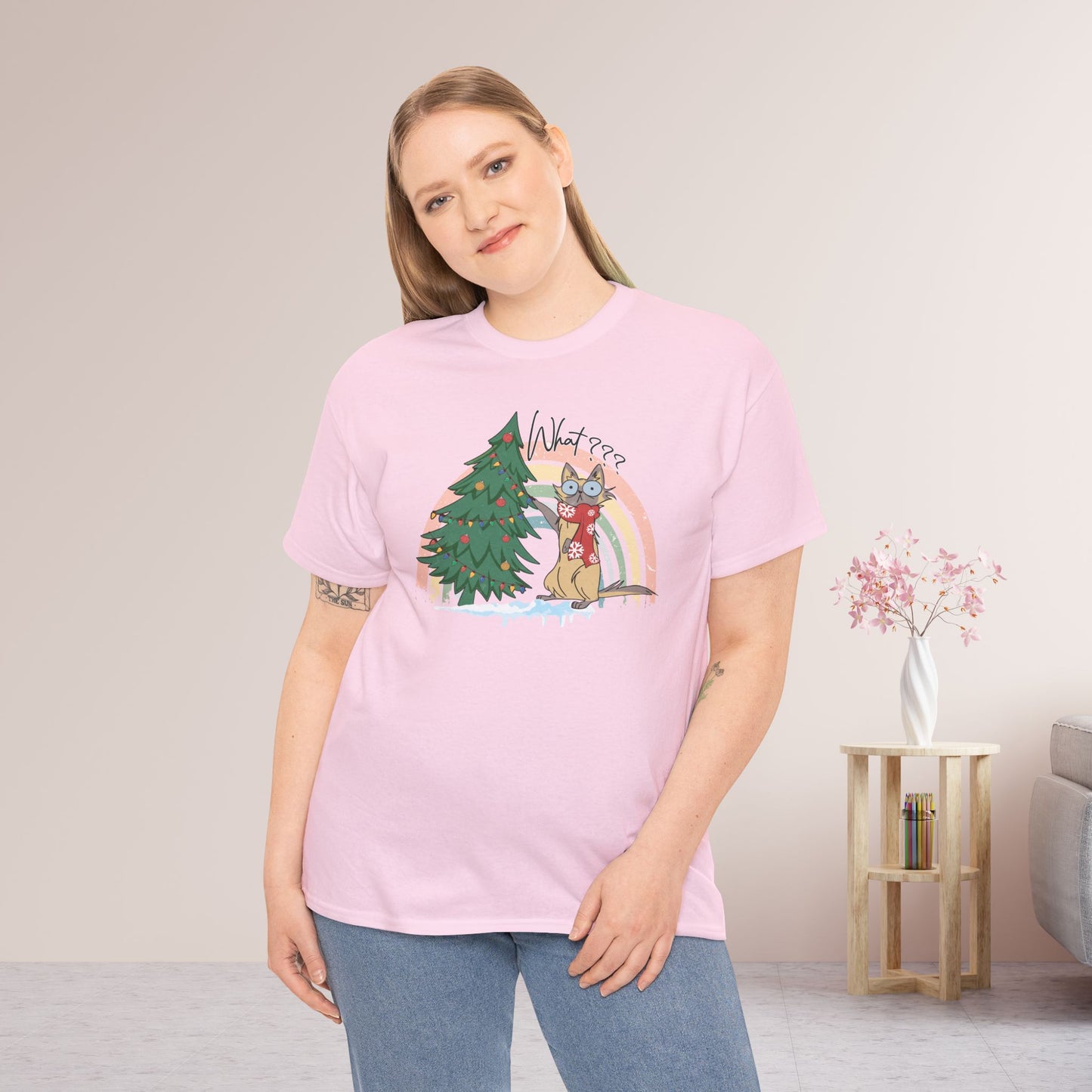 What??? Funny Cat Christmas Heavy Cotton Tee - Cat Lovers Christmas Gift