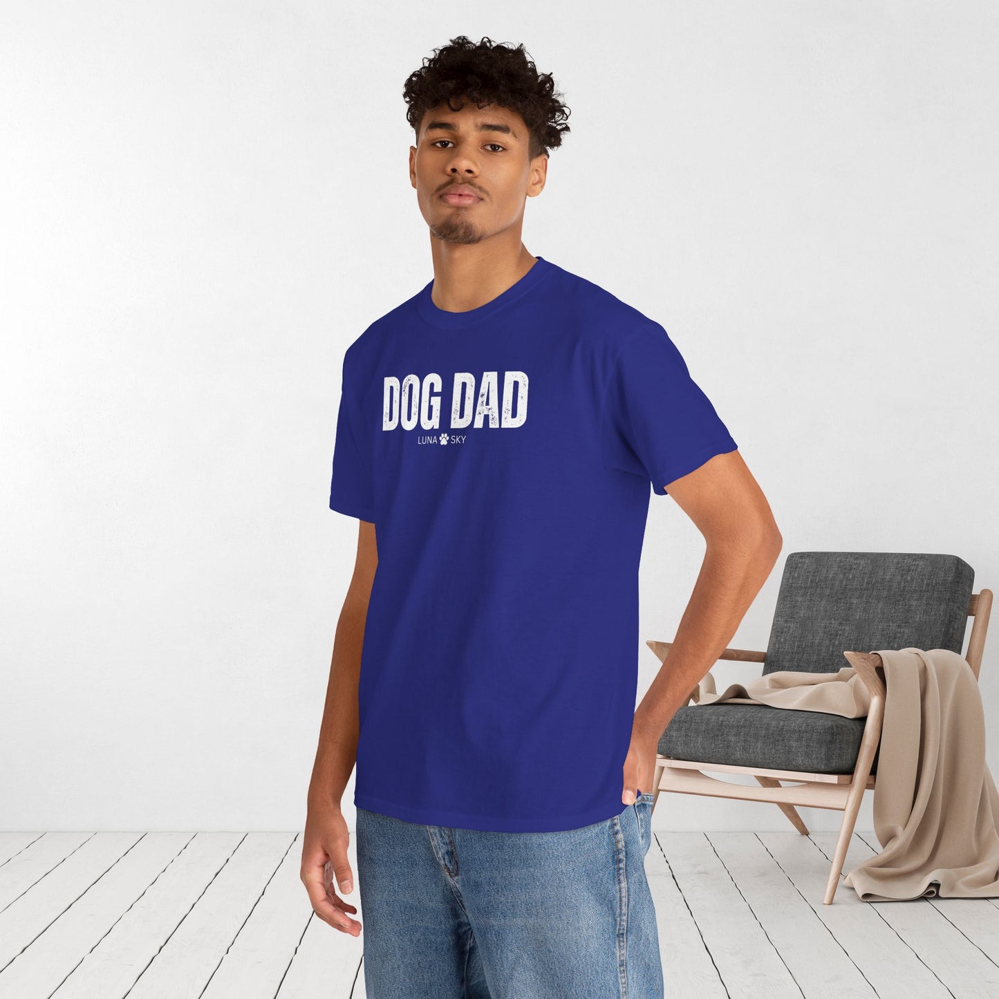 Custom Dog Dad Heavy Cotton Tee with Dogs Name - Personalized Dog Lover Gift