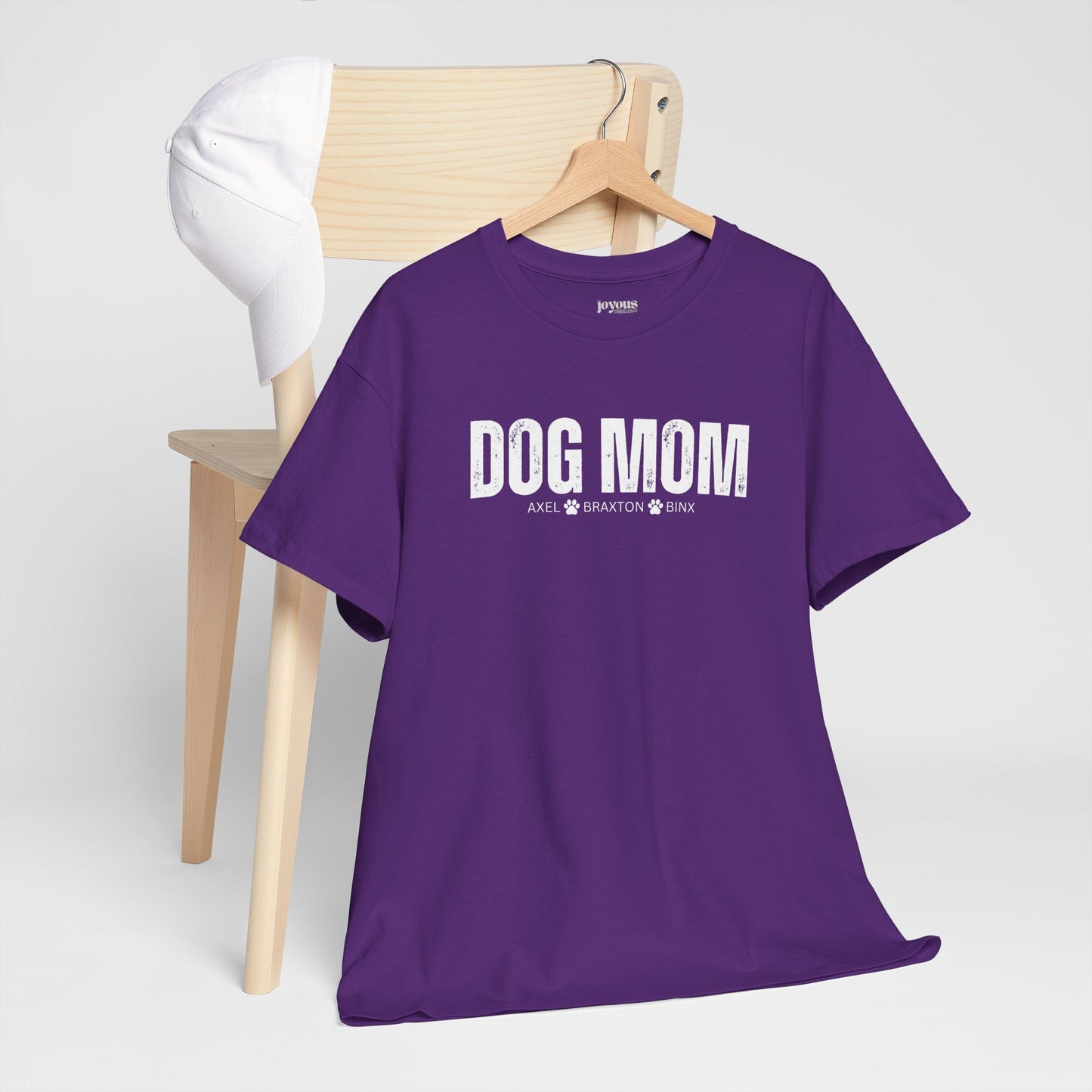 Custom Dog Mom Heavy Cotton Tee with Dogs Name - Personalized Dog Lover Gift